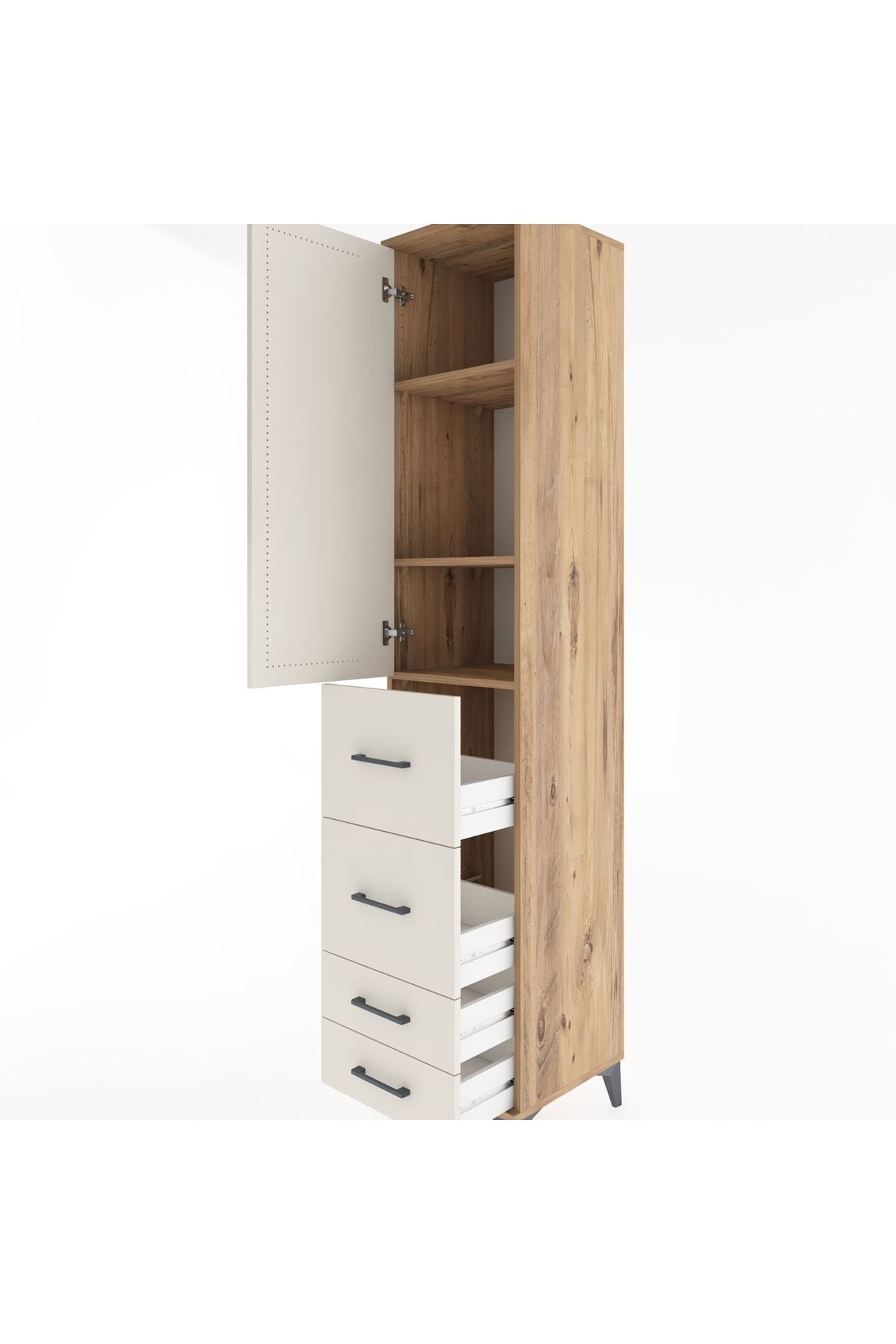 Hyperion Dolap 3 Raflı 4 Çekmeceli Tek Kapaklı 44x44x221 - S61M121V7B
