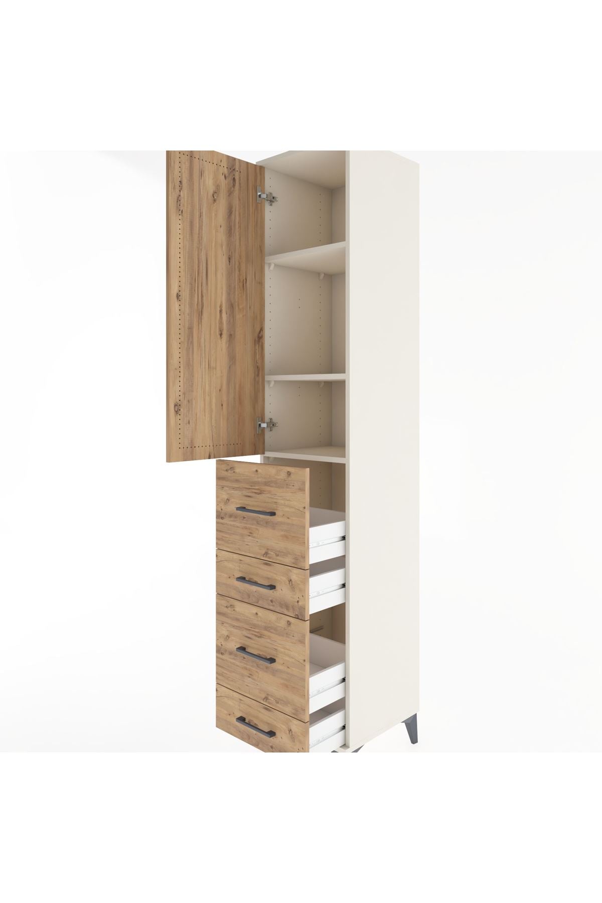 Hyperion Dolap 3 Raflı 4 Çekmeceli Tek Kapaklı 44x44x221 - S61M125V3B