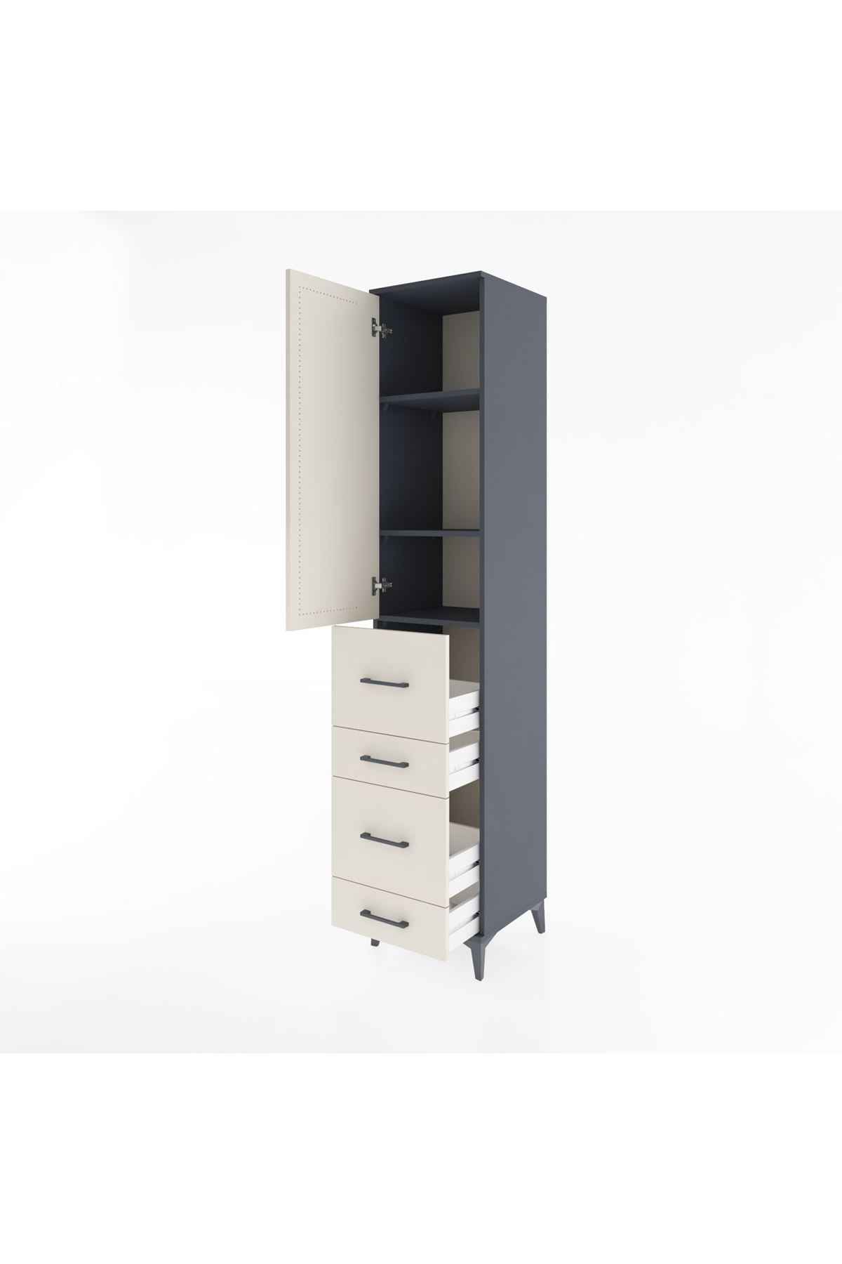 Hyperion Dolap 3 Raflı 4 Çekmeceli Tek Kapaklı 44x44x221 - S61M125V4B