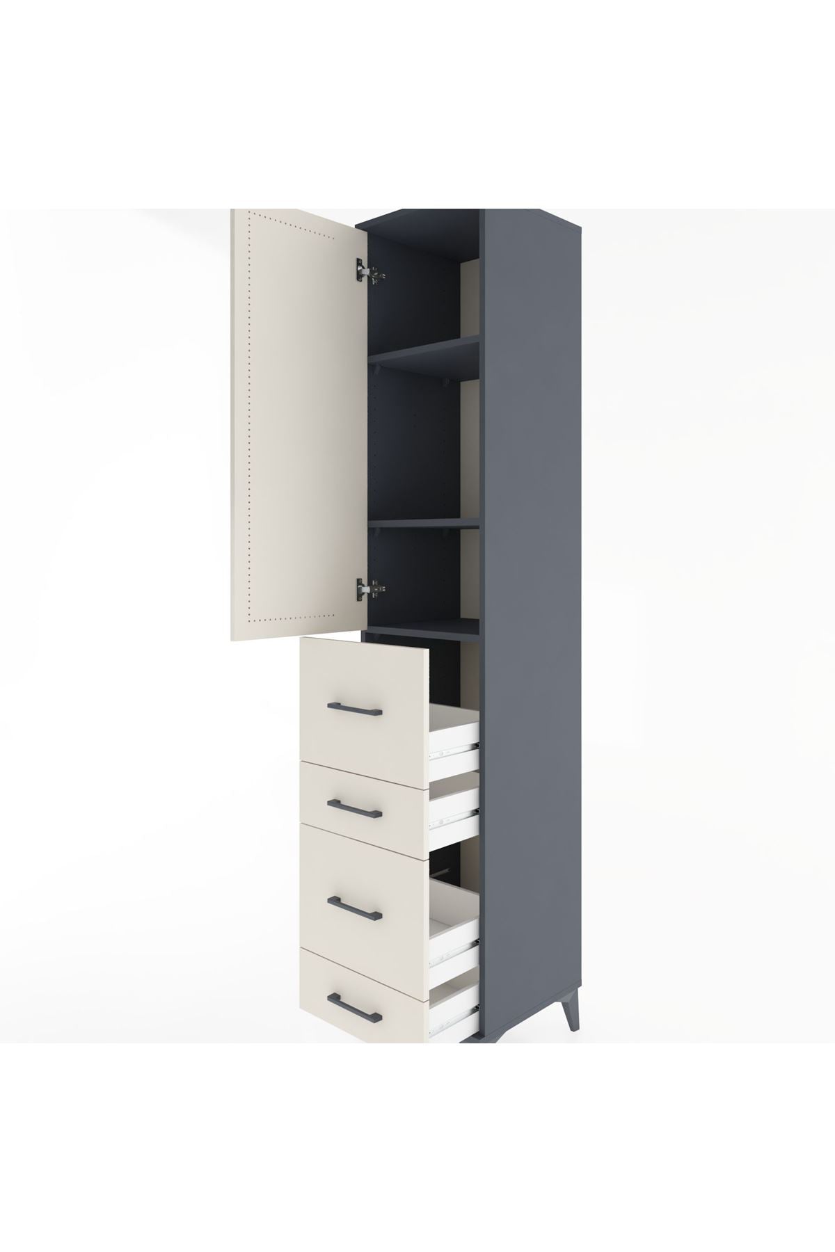 Hyperion Dolap 3 Raflı 4 Çekmeceli Tek Kapaklı 44x44x221 - S61M125V4B