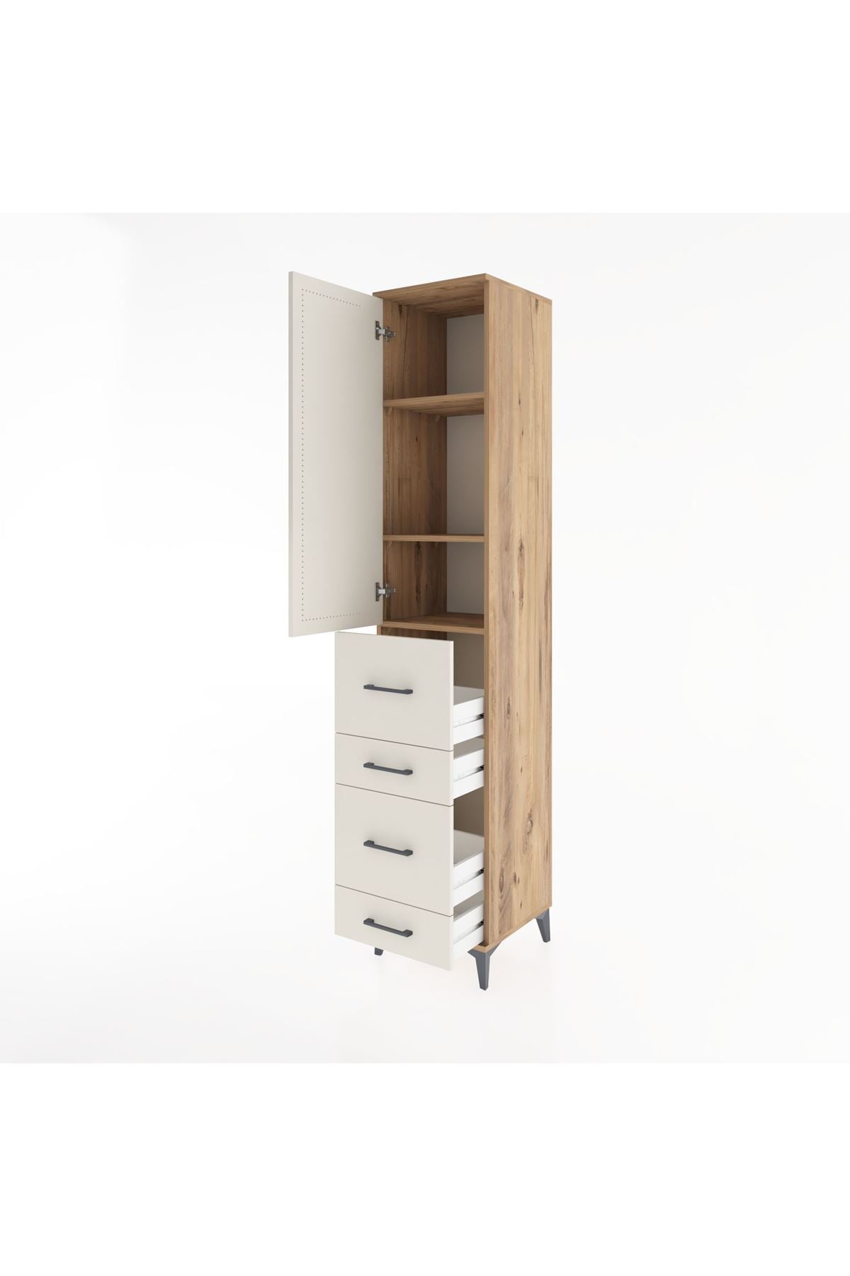 Hyperion Dolap 3 Raflı 4 Çekmeceli Tek Kapaklı 44x44x221 - S61M125V7B
