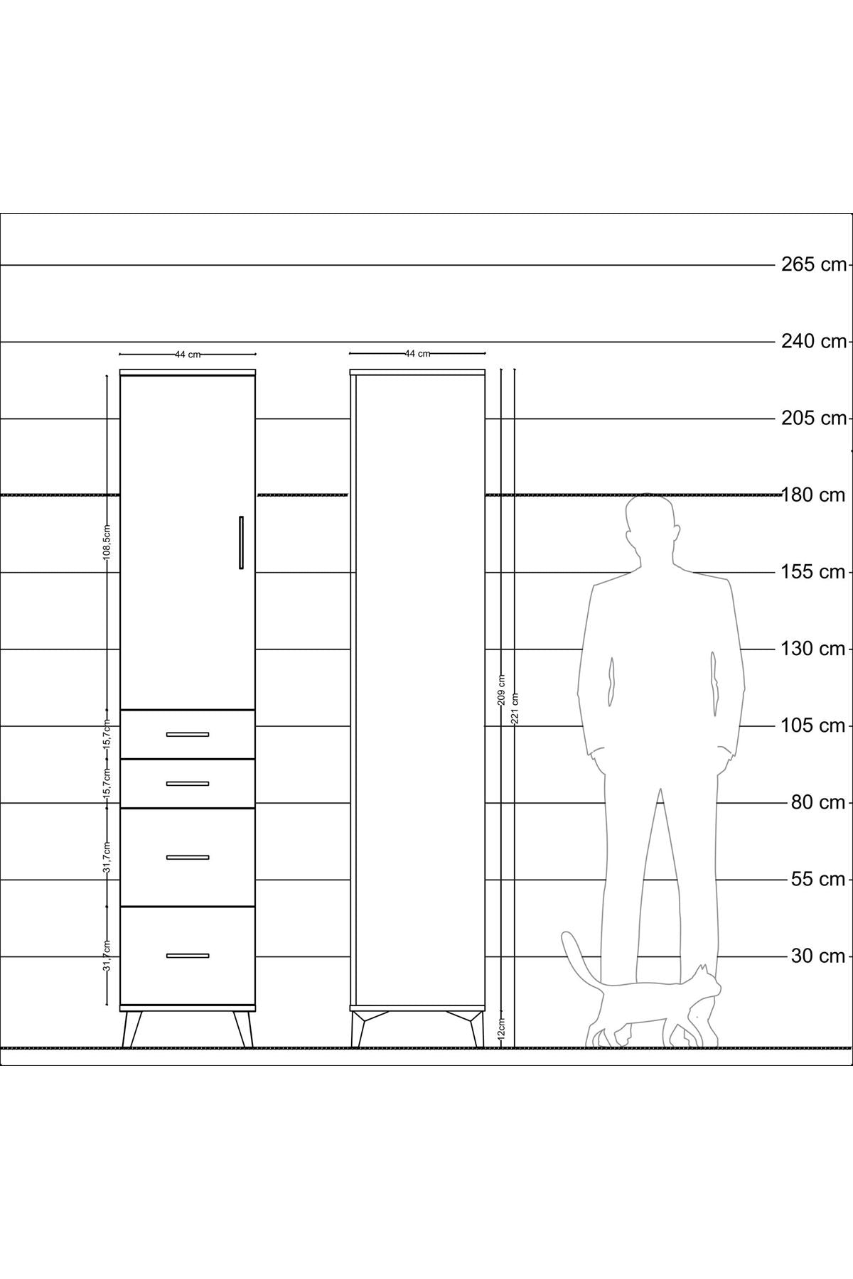 Hyperion Dolap 2 Raflı 4 Çekmeceli Tek Askılı 44x44x221 - S61M126V7B