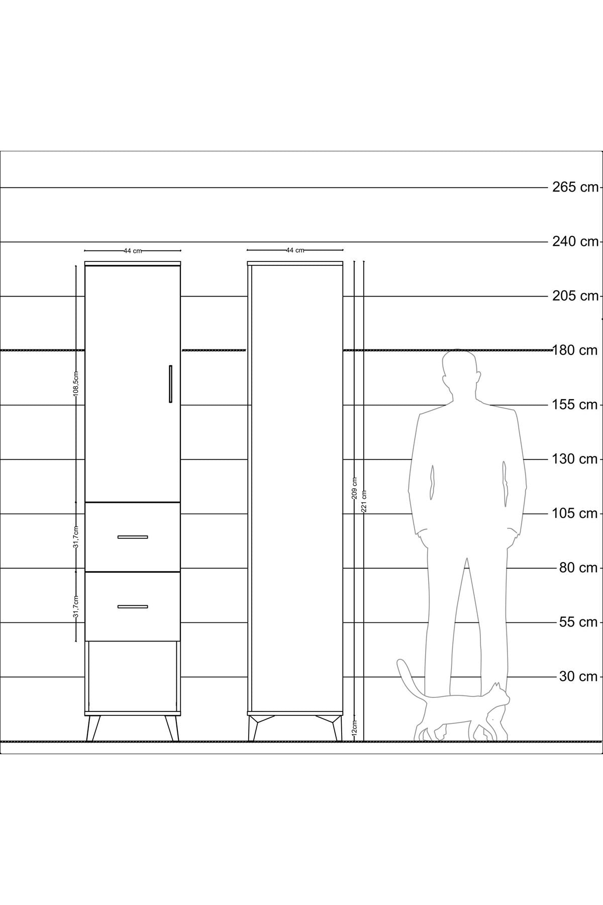 Hyperion Dolap 3 Raflı 2 Çekmeceli Tek Kapaklı 44x44x221 - S61M131V2B