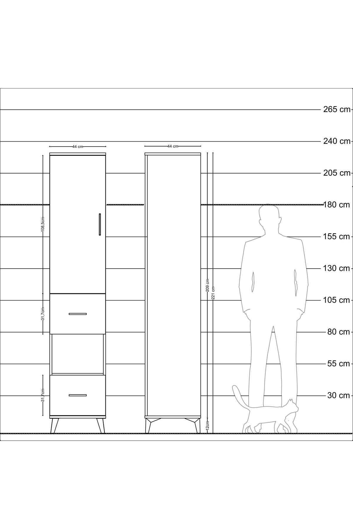 Hyperion Dolap 3 Raflı 2 Çekmeceli Tek Askılı 44x44x221 - S61M132V2B