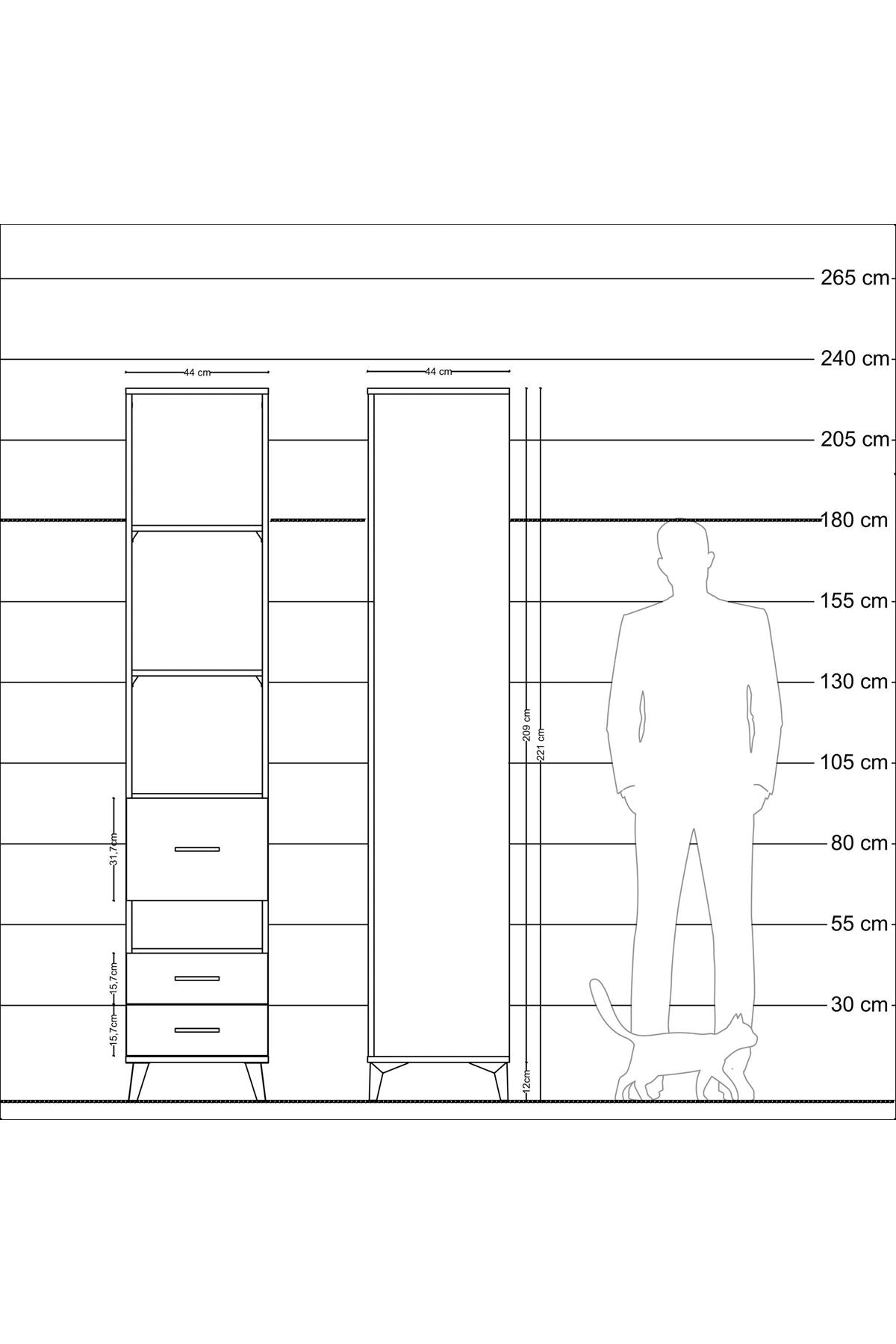 Hyperion Dolap 4 Raflı 3 Çekmeceli 44x44x221 - S61M136V2B