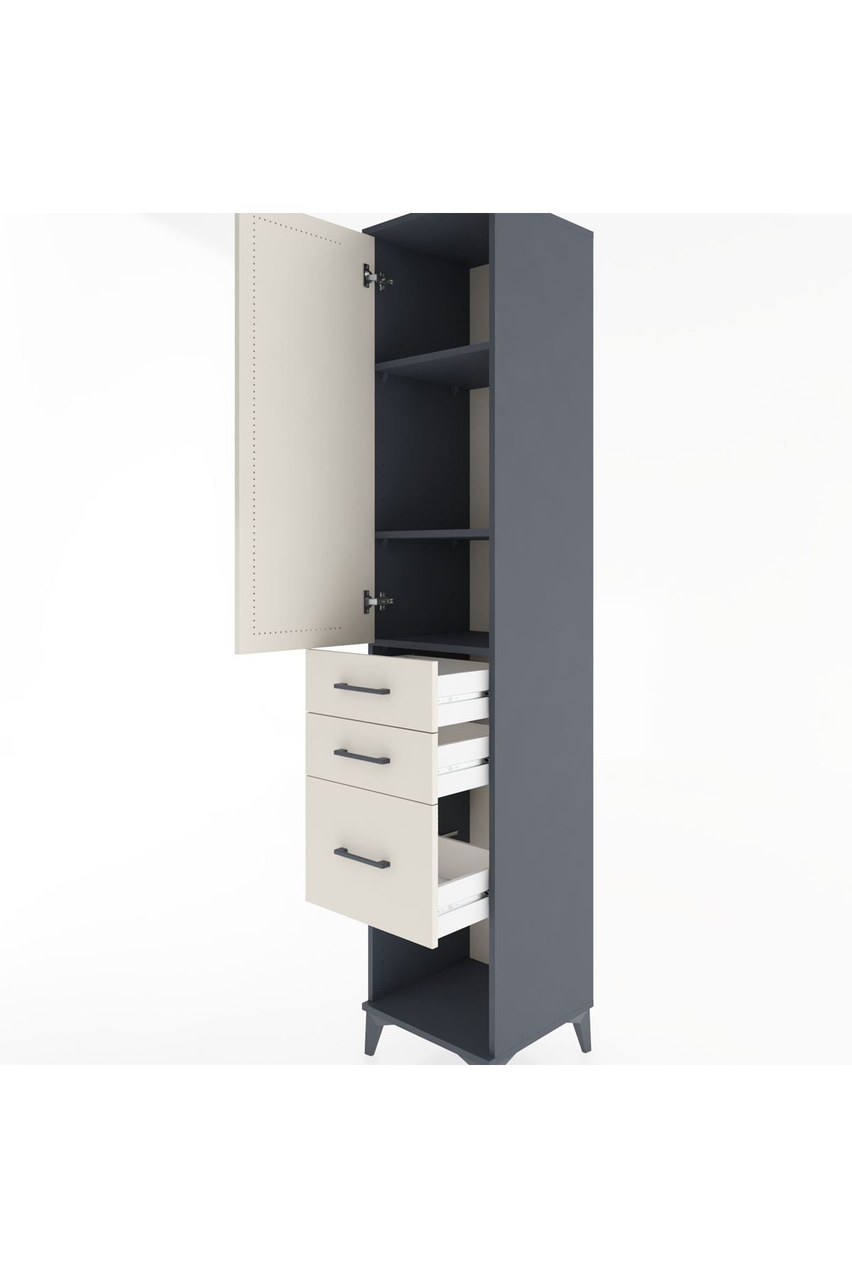 Hyperion Dolap 3 Raflı 3 Çekmeceli Tek Kapaklı 44x44x221 - S61M158V4B