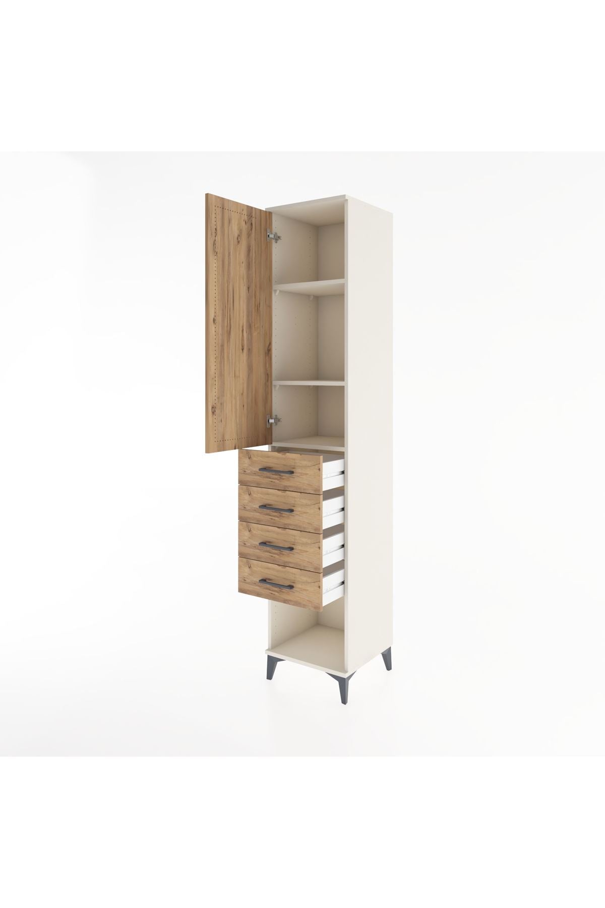 Hyperion Dolap 3 Raflı 4 Çekmeceli Tek Kapaklı 44x44x221 - S61M160V3B