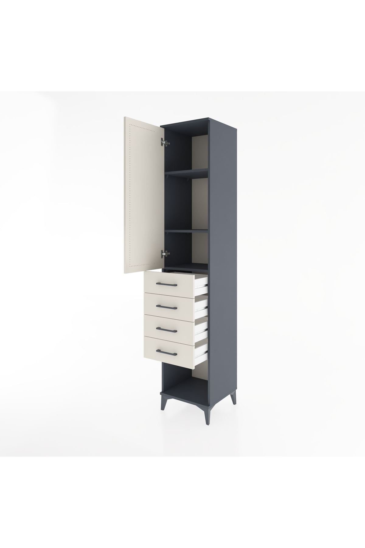 Hyperion Dolap 3 Raflı 4 Çekmeceli Tek Kapaklı 44x44x221 - S61M160V4B