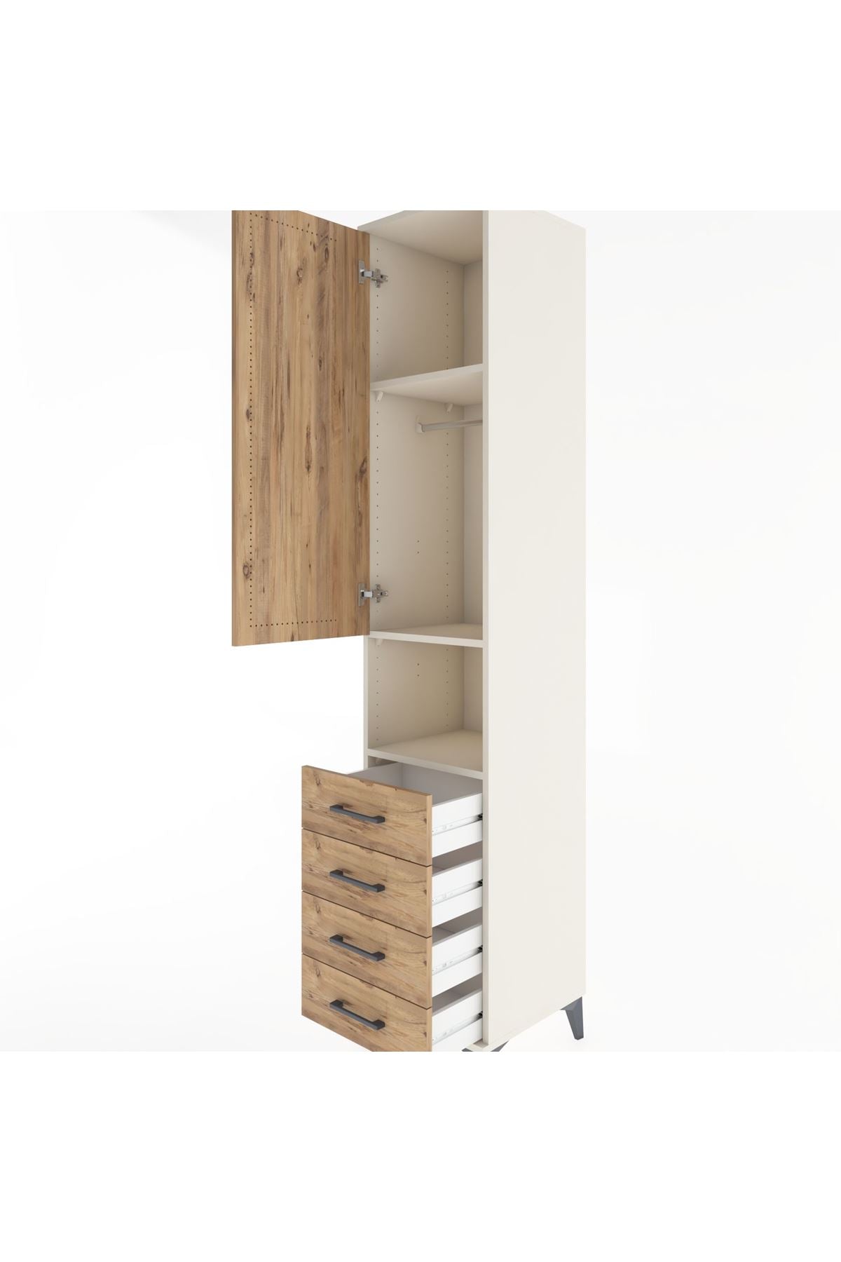 Hyperion Dolap 3 Raflı 4 Çekmeceli Tek Askılı 44x44x221 - S61M169V3B