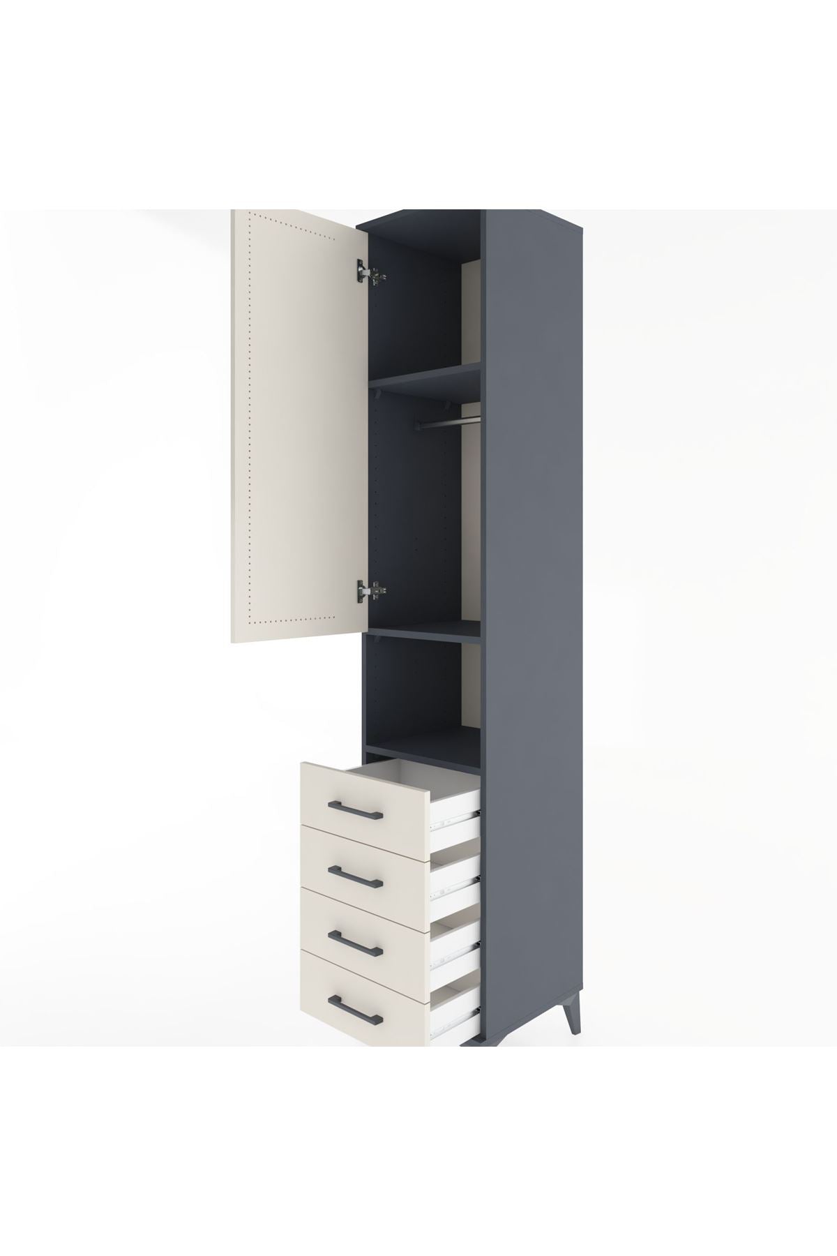 Hyperion Dolap 3 Raflı 4 Çekmeceli Tek Askılı 44x44x221 - S61M169V4B