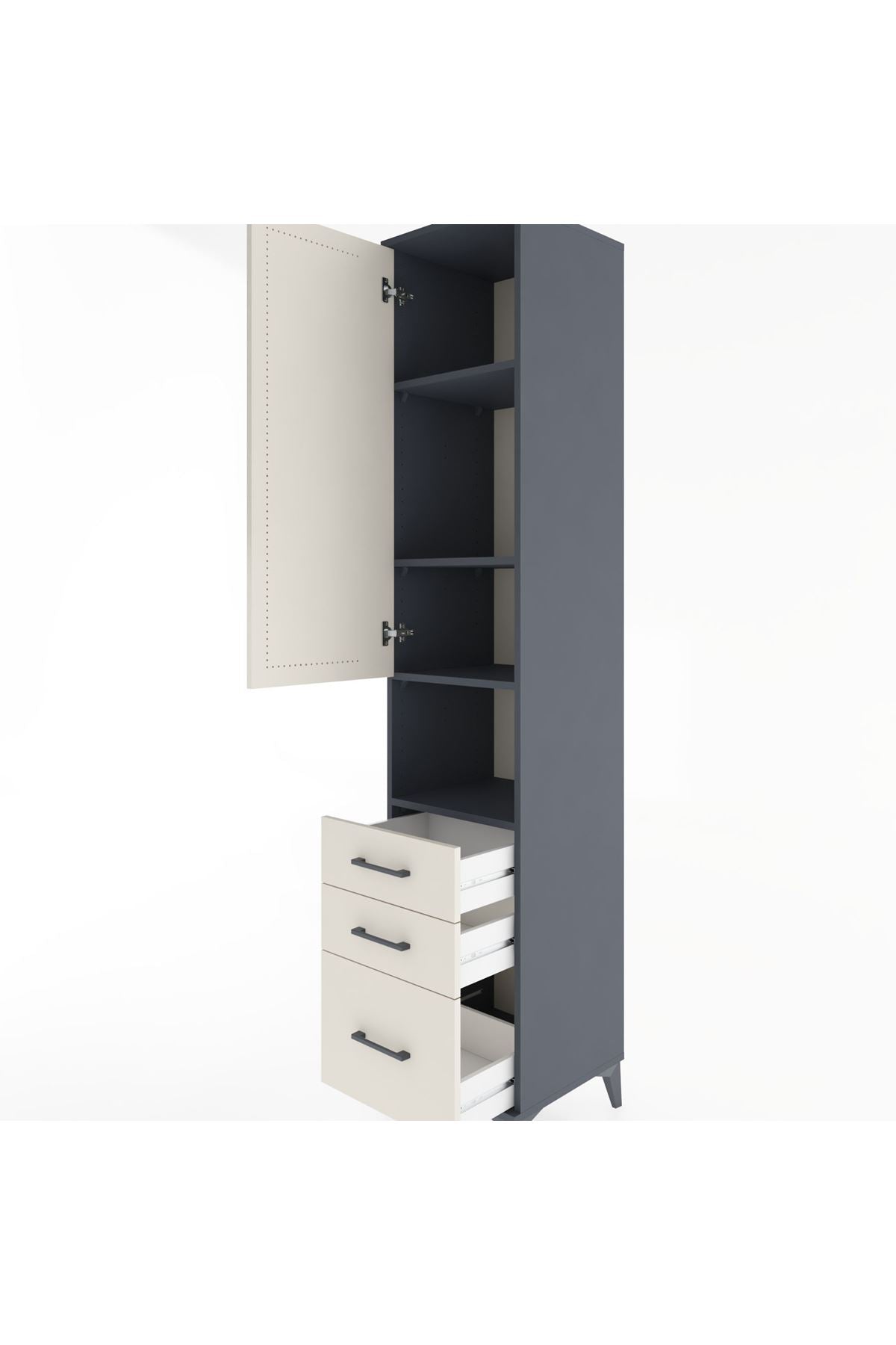 Hyperion Dolap 4 Raflı 3 Çekmeceli Tek Kapaklı 44x44x221 - S61M174V4B