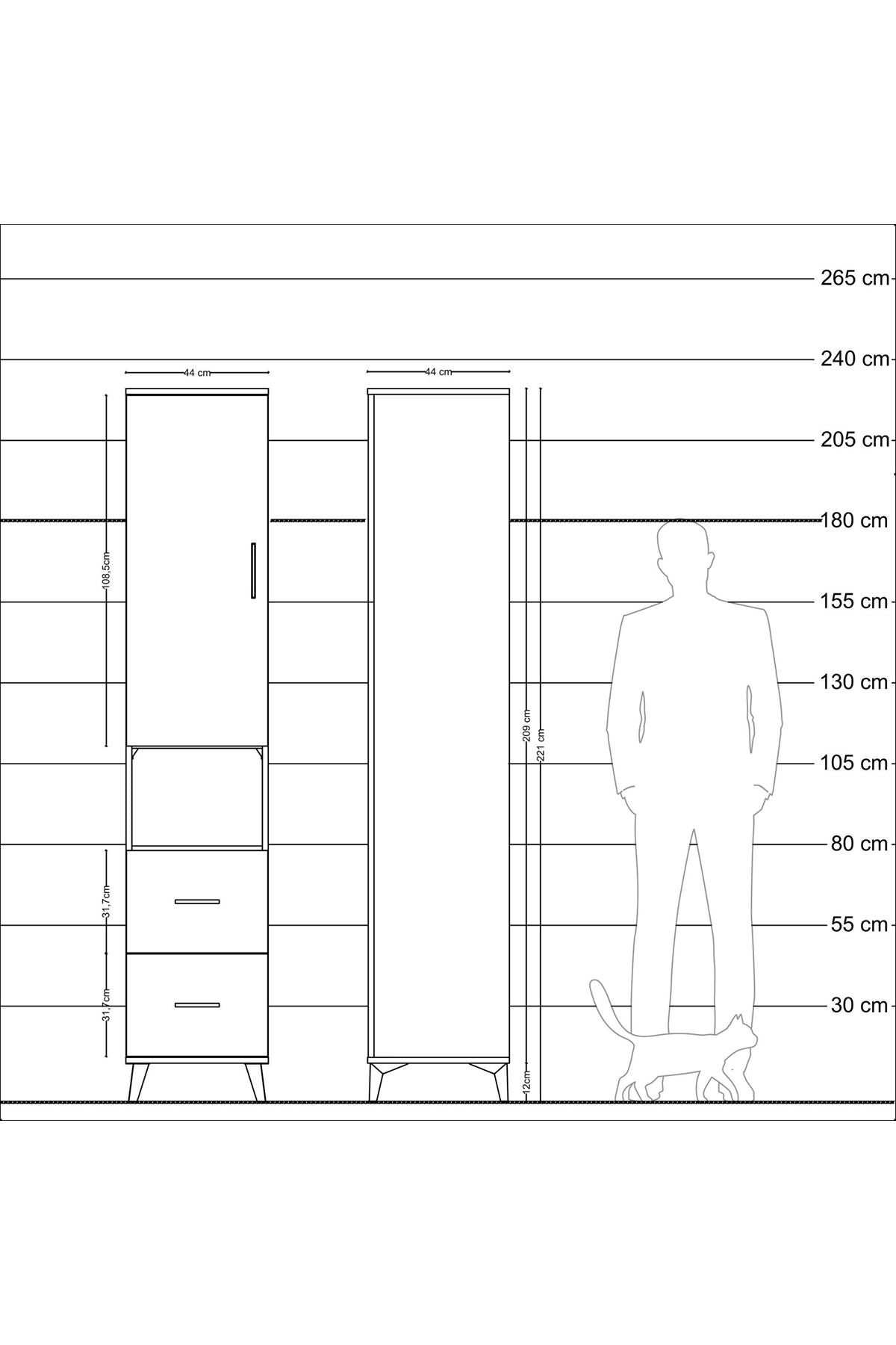 Hyperion Dolap 3 Raflı 2 Çekmeceli Tek Askılı 44x44x221 - S61M177V5B
