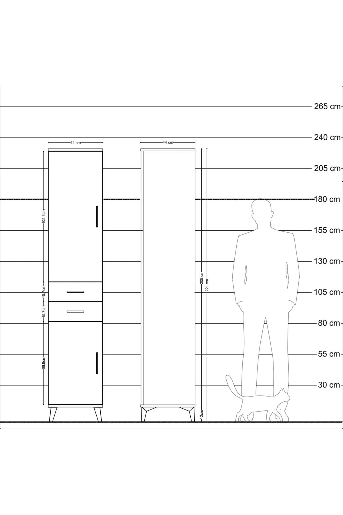 Hyperion Dolap 3 Raflı 2 Çekmeceli Tek Askılı 44x44x221 - S61M182V1B