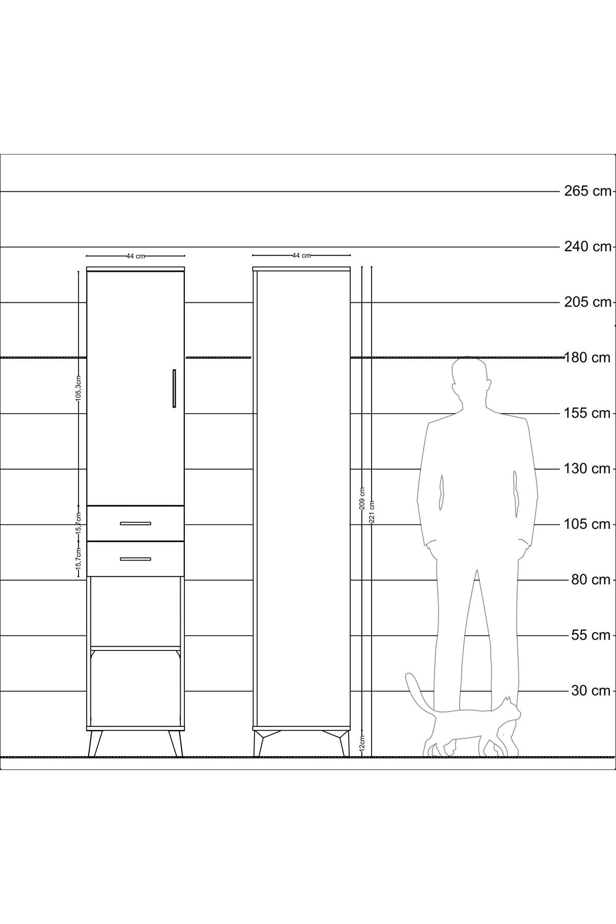 Hyperion Dolap 3 Raflı 2 Çekmeceli Tek Askılı 44x44x221 - S61M183V5B