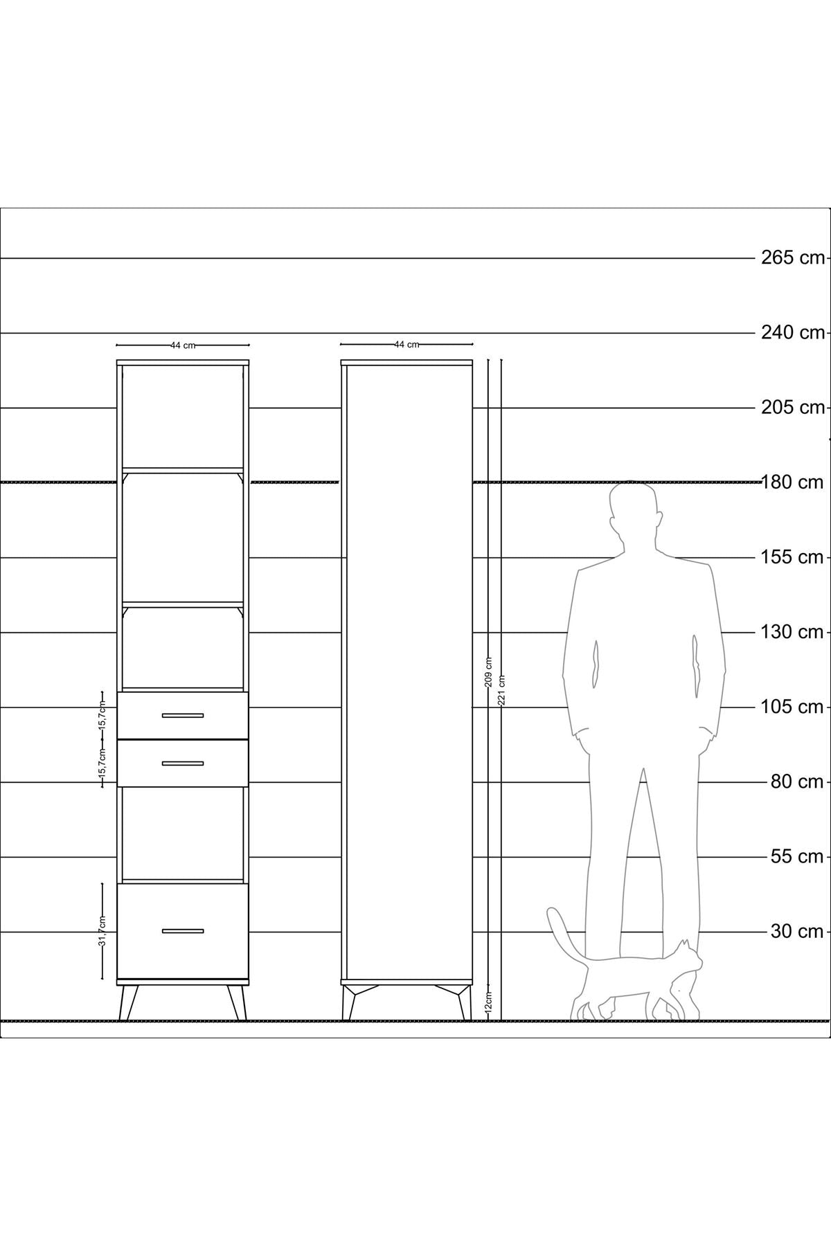 Hyperion Dolap 4 Raflı 3 Çekmeceli 44x44x221 - S61M191V4B