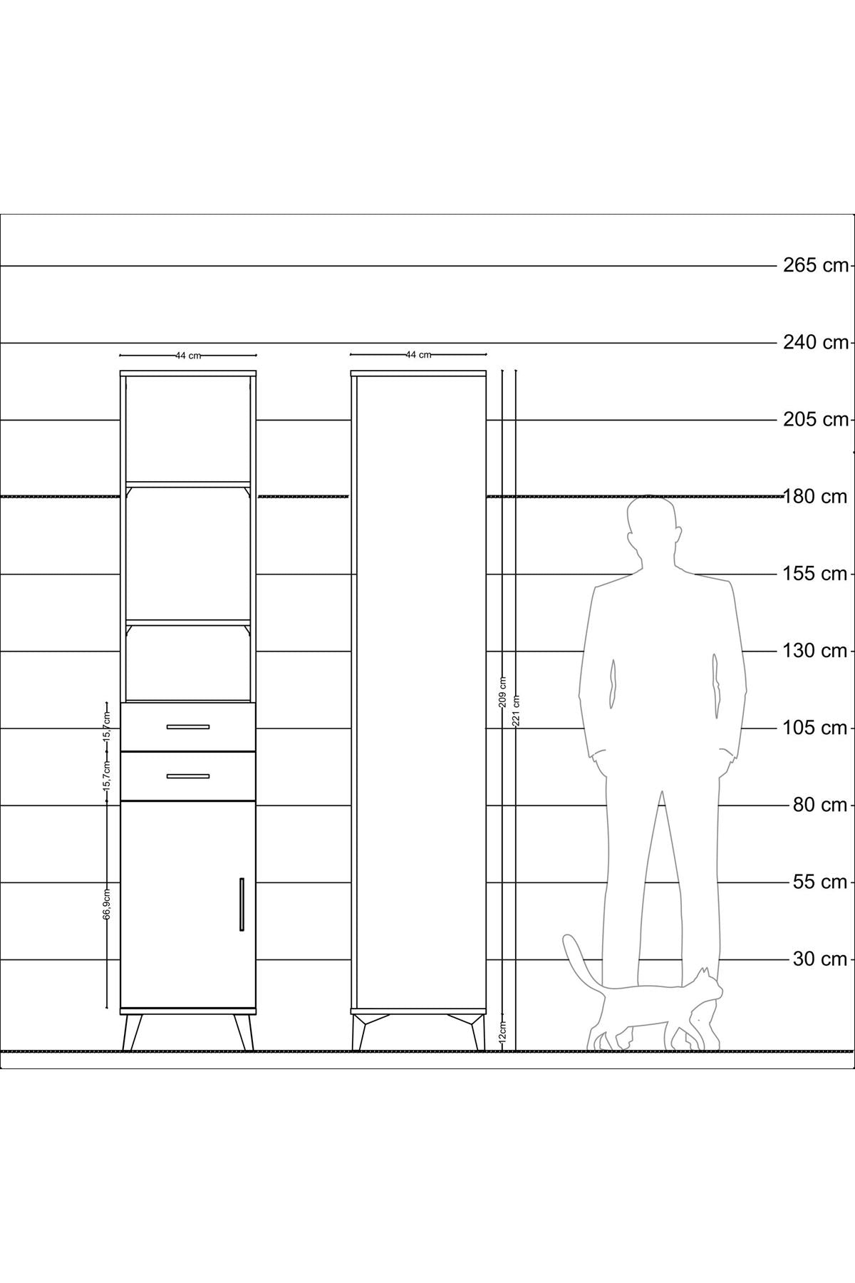 Hyperion Dolap 4 Raflı 2 Çekmeceli Tek Kapaklı 44x44x221 - S61M201V3B