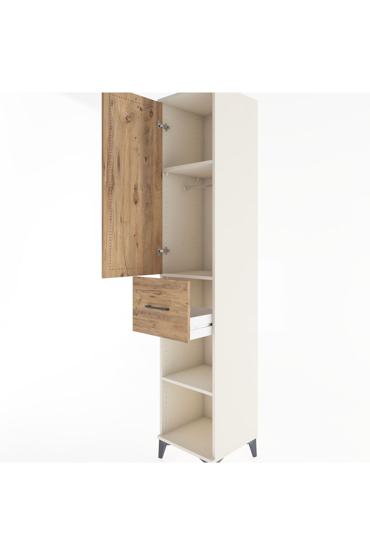 Hyperion Dolap 3 Raflı Tek Çekmeceli Tek Askılı 44x44x221 - S61M203V3B