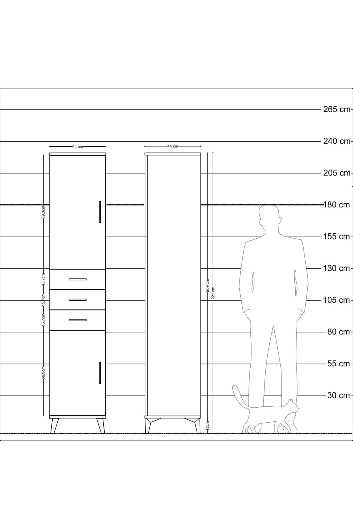 Hyperion Dolap 4 Raflı 3 Çekmeceli 2 Kapaklı 44x44x221 - S61M212V3B