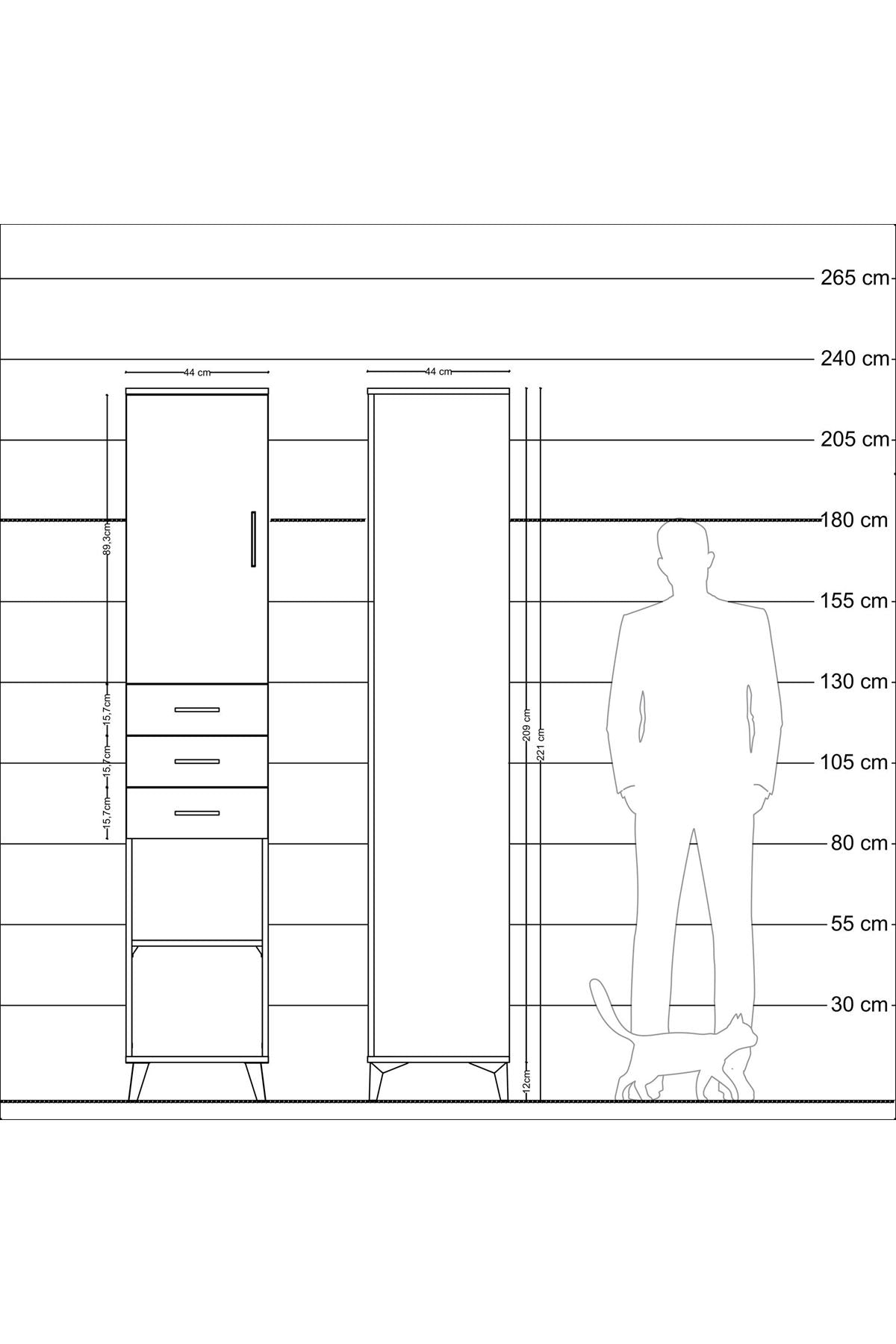 Hyperion Dolap 4 Raflı 3 Çekmeceli Tek Kapaklı 44x44x221 - S61M213V2B