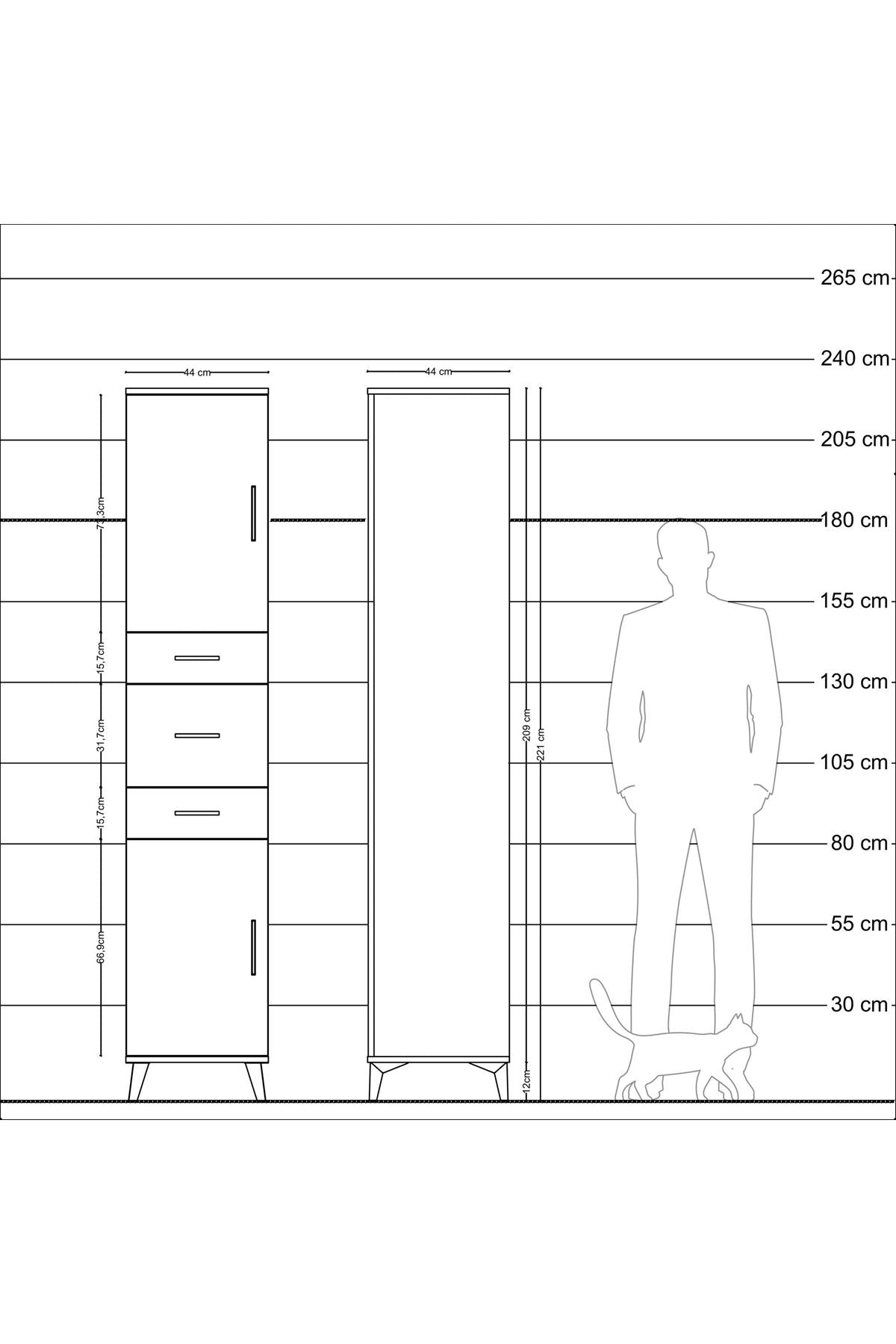 Hyperion Dolap 3 Raflı 3 Çekmeceli 2 Kapaklı 44x44x221 - S61M224V6B