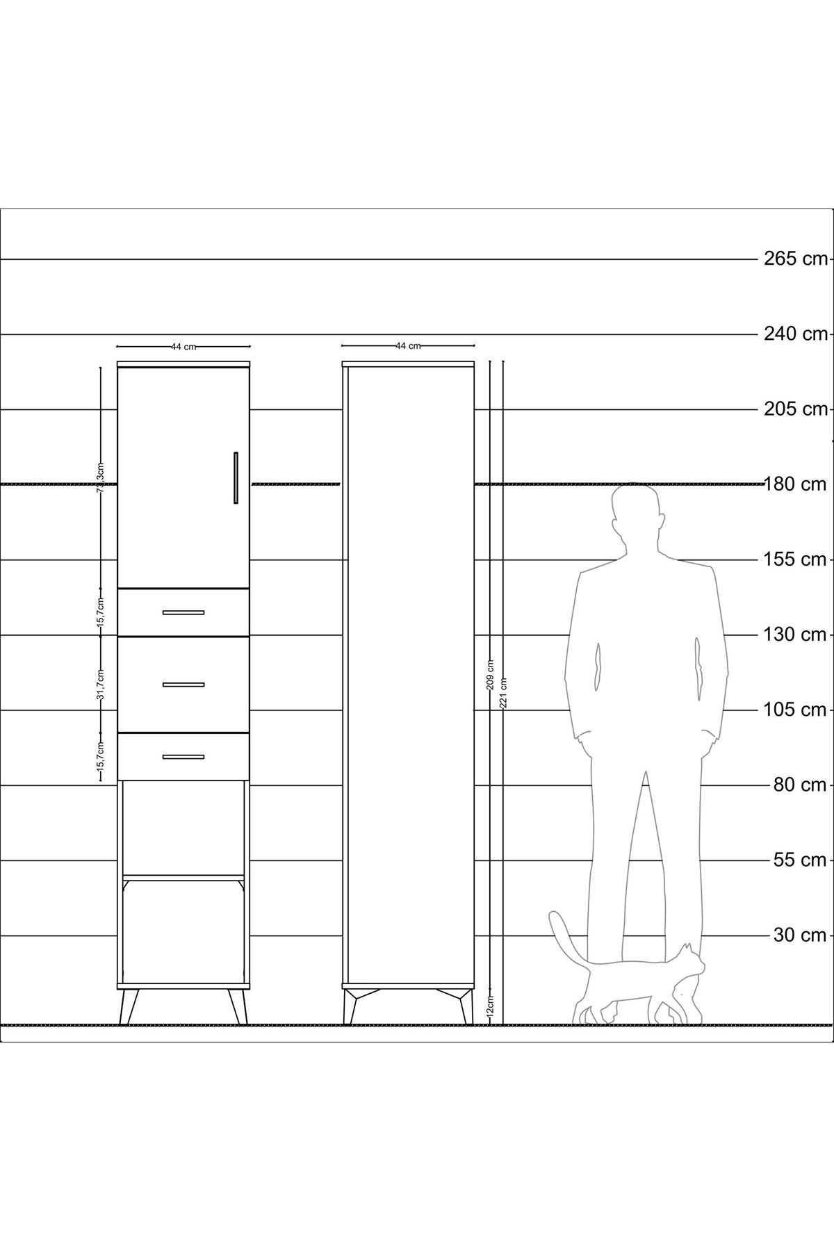 Hyperion Dolap 3 Raflı 3 Çekmeceli Tek Kapaklı 44x44x221 - S61M225V6B