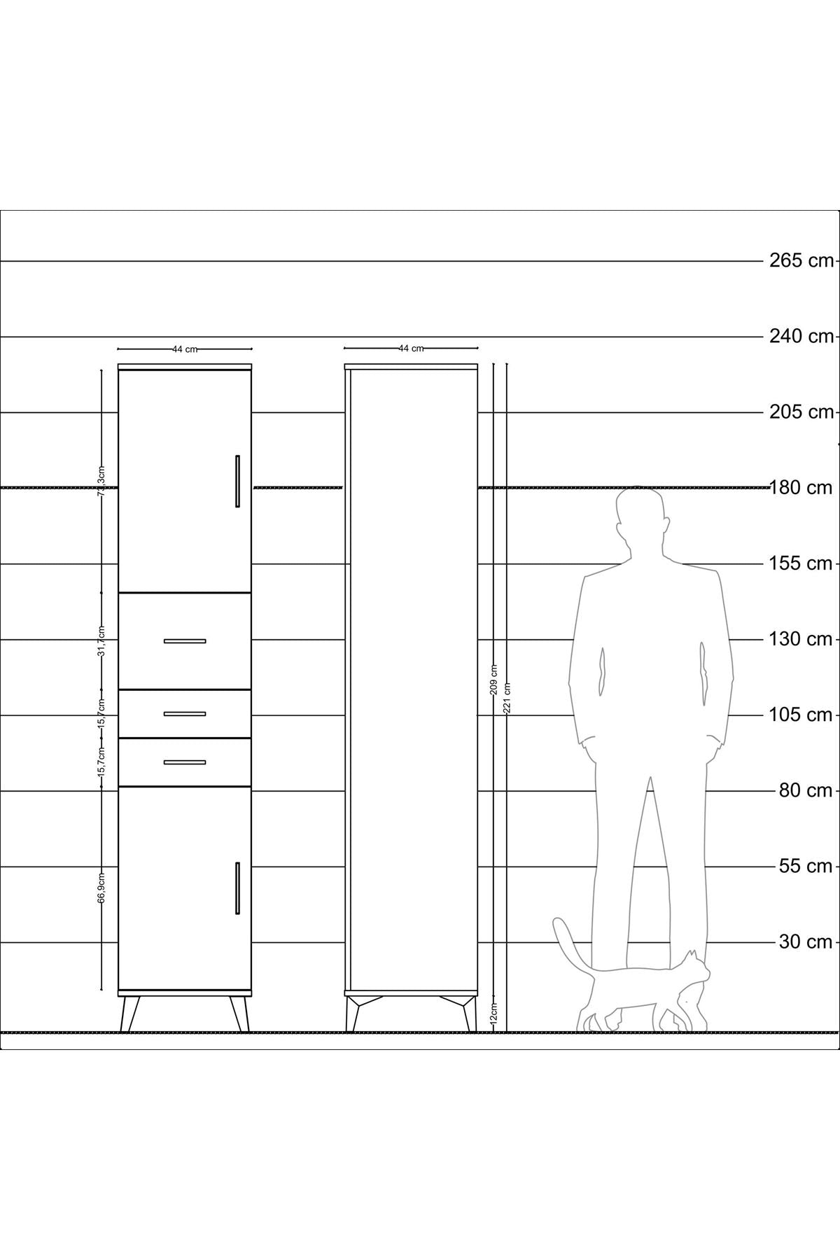 Hyperion Dolap 3 Raflı 3 Çekmeceli 2 Kapaklı 44x44x221 - S61M227V9B