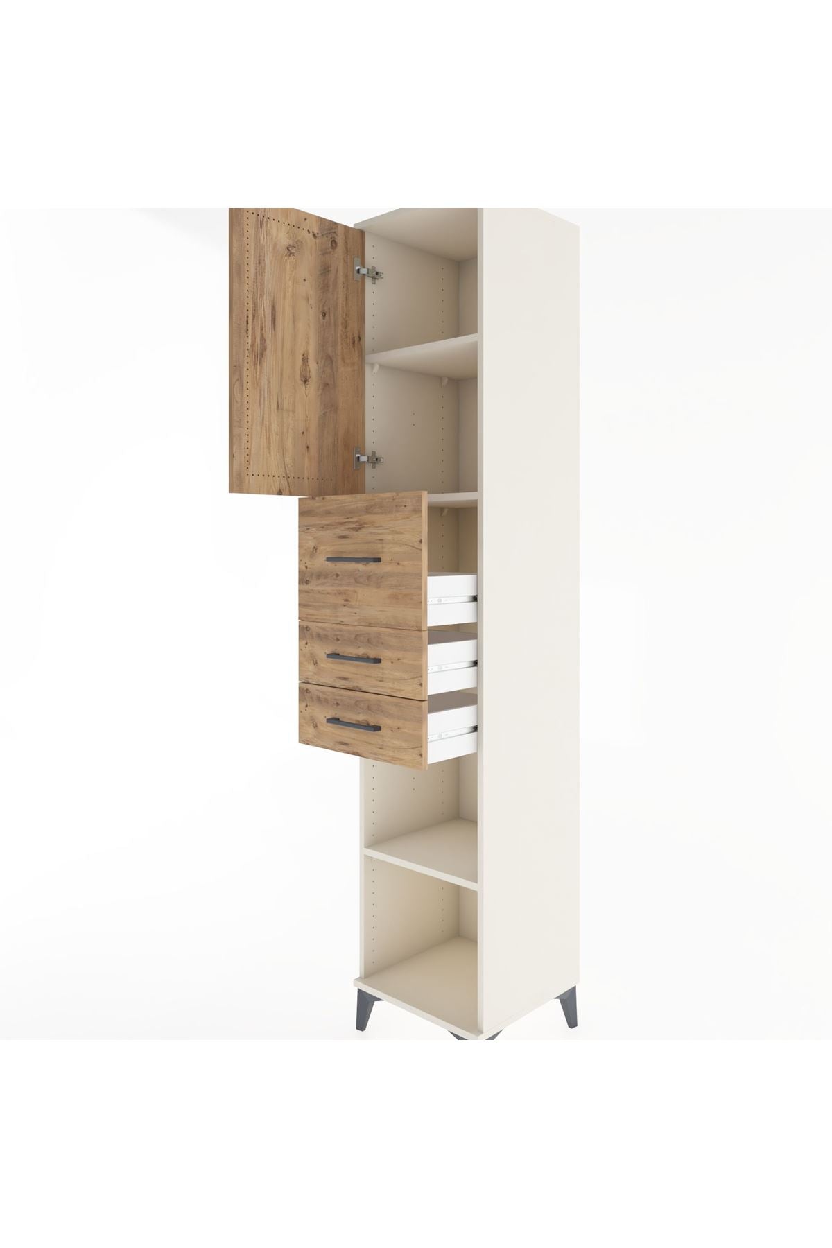 Hyperion Dolap 3 Raflı 3 Çekmeceli Tek Kapaklı 44x44x221 - S61M228V3B