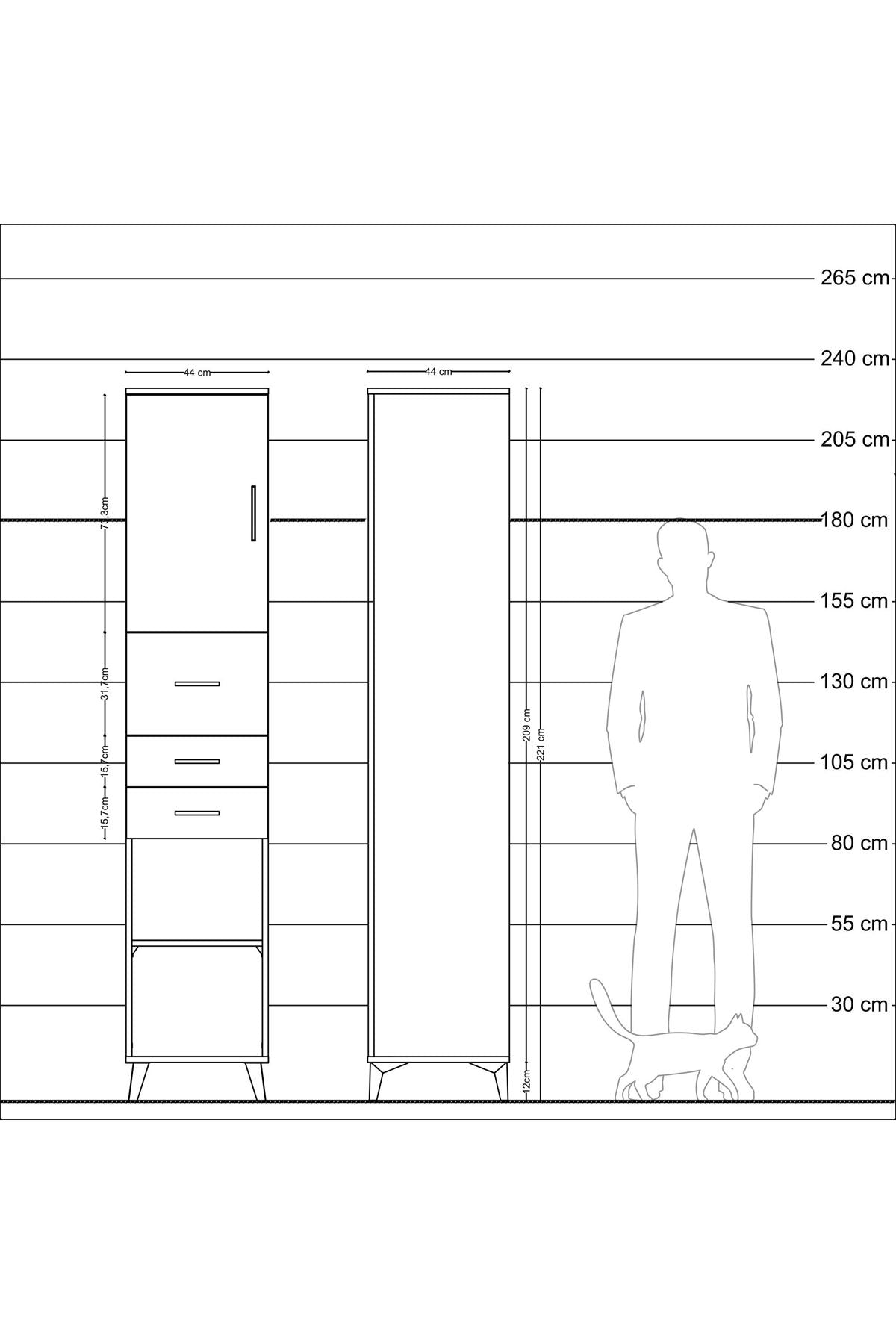 Hyperion Dolap 3 Raflı 3 Çekmeceli Tek Kapaklı 44x44x221 - S61M228V6B