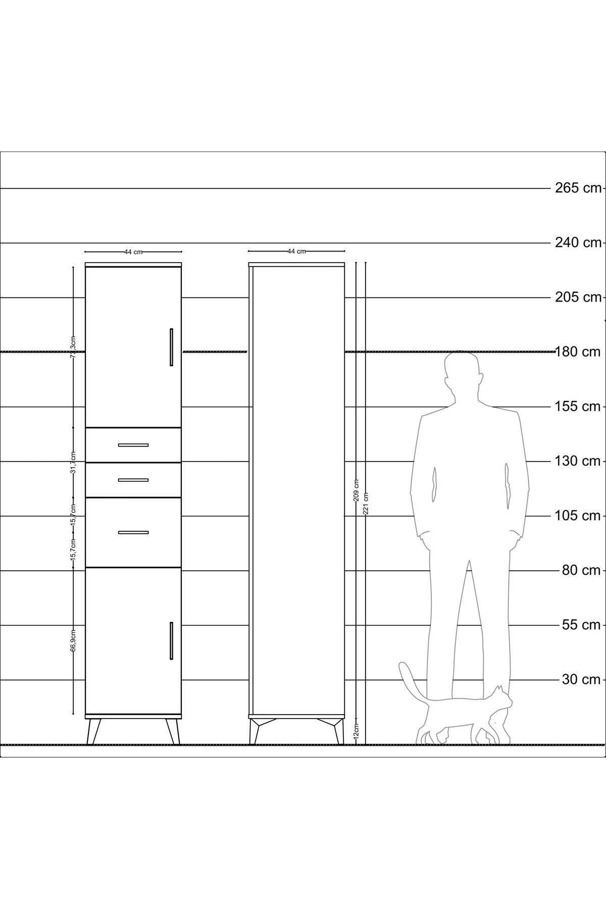 Hyperion Dolap 3 Raflı 3 Çekmeceli 2 Kapaklı 44x44x221 - S61M230V7B