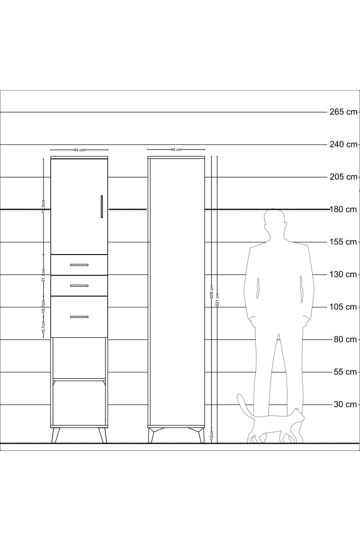 Hyperion Dolap 3 Raflı 3 Çekmeceli Tek Kapaklı 44x44x221 - S61M231V5B