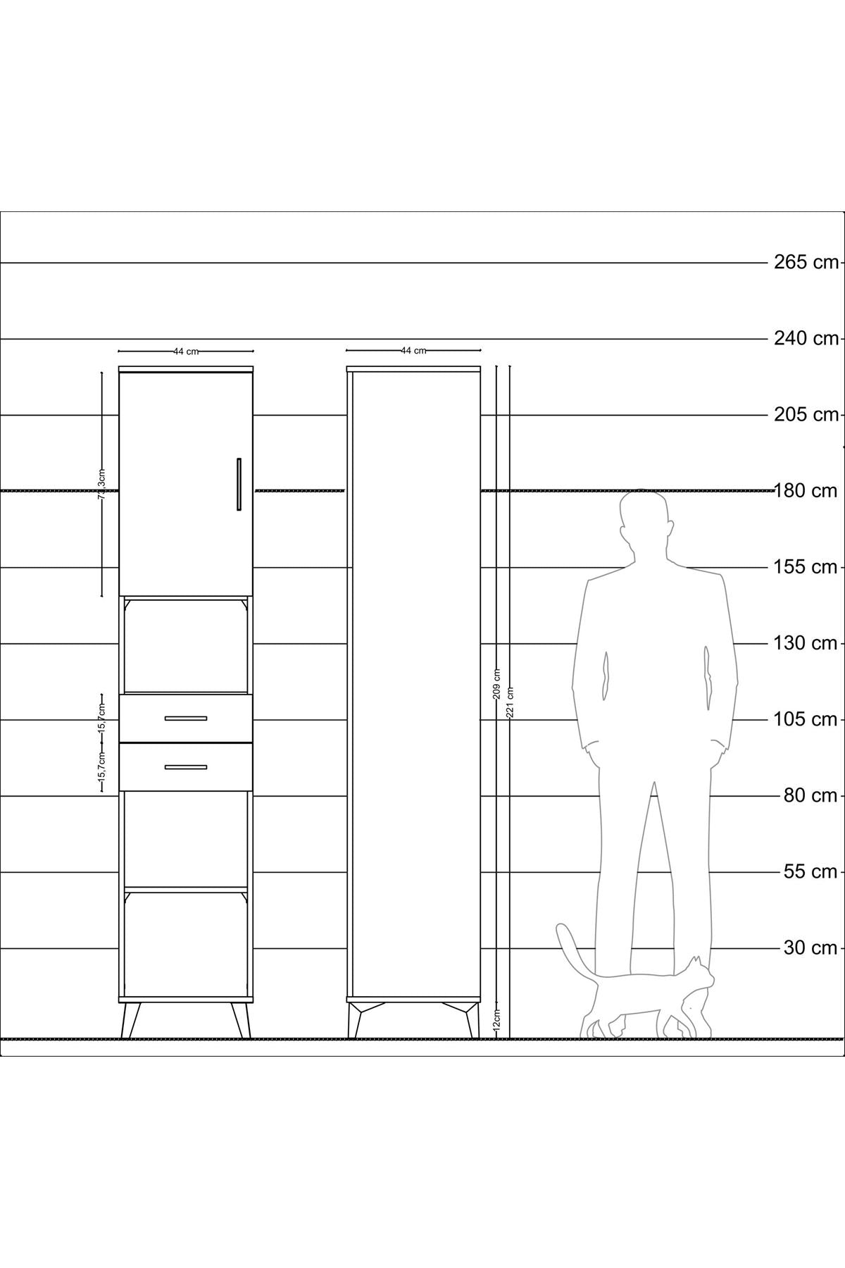 Hyperion Dolap 4 Raflı 2 Çekmeceli Tek Kapaklı 44x44x221 - S61M234V5B