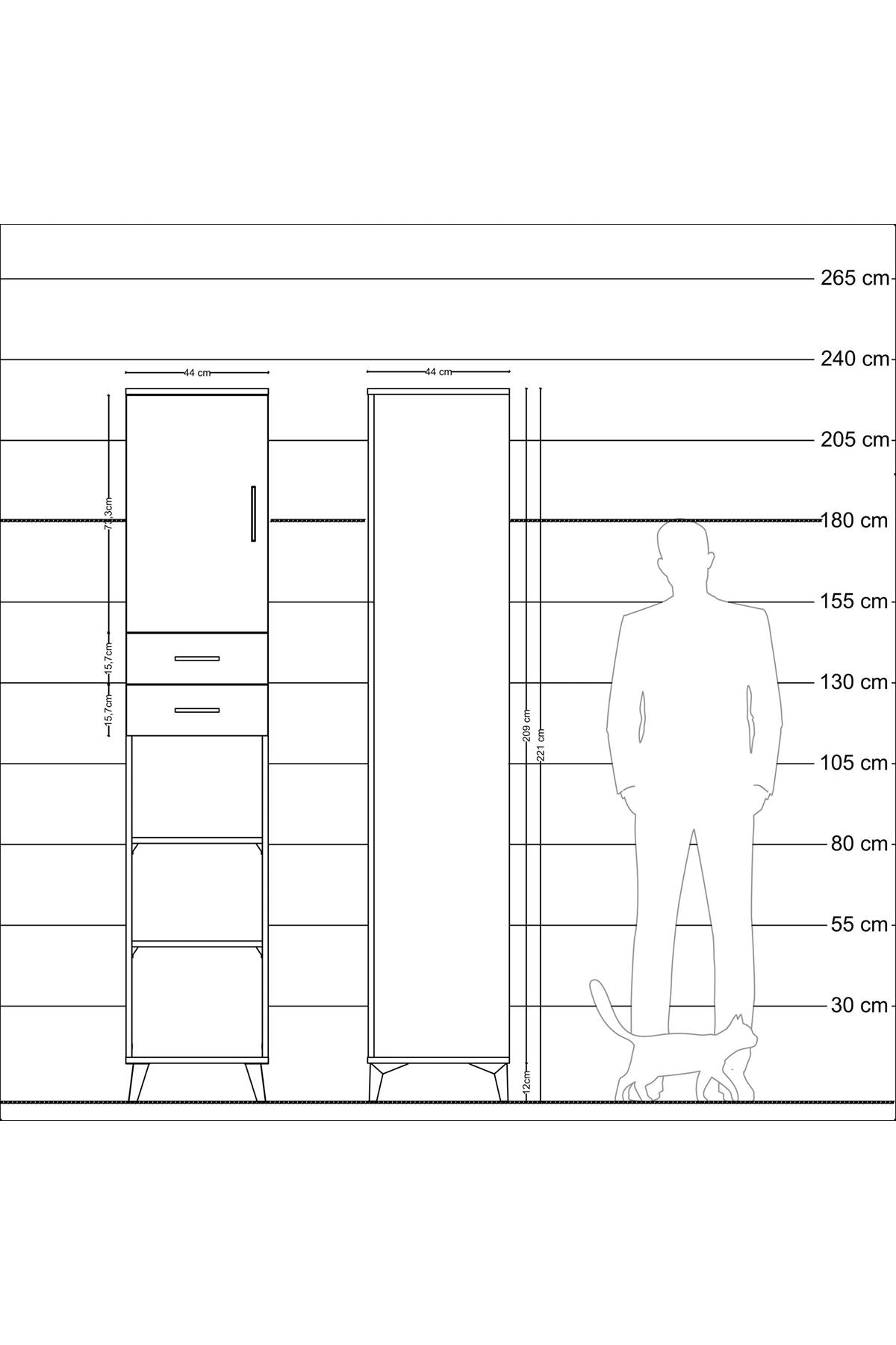 Hyperion Dolap 4 Raflı 2 Çekmeceli Tek Kapaklı 44x44x221 - S61M237V6B