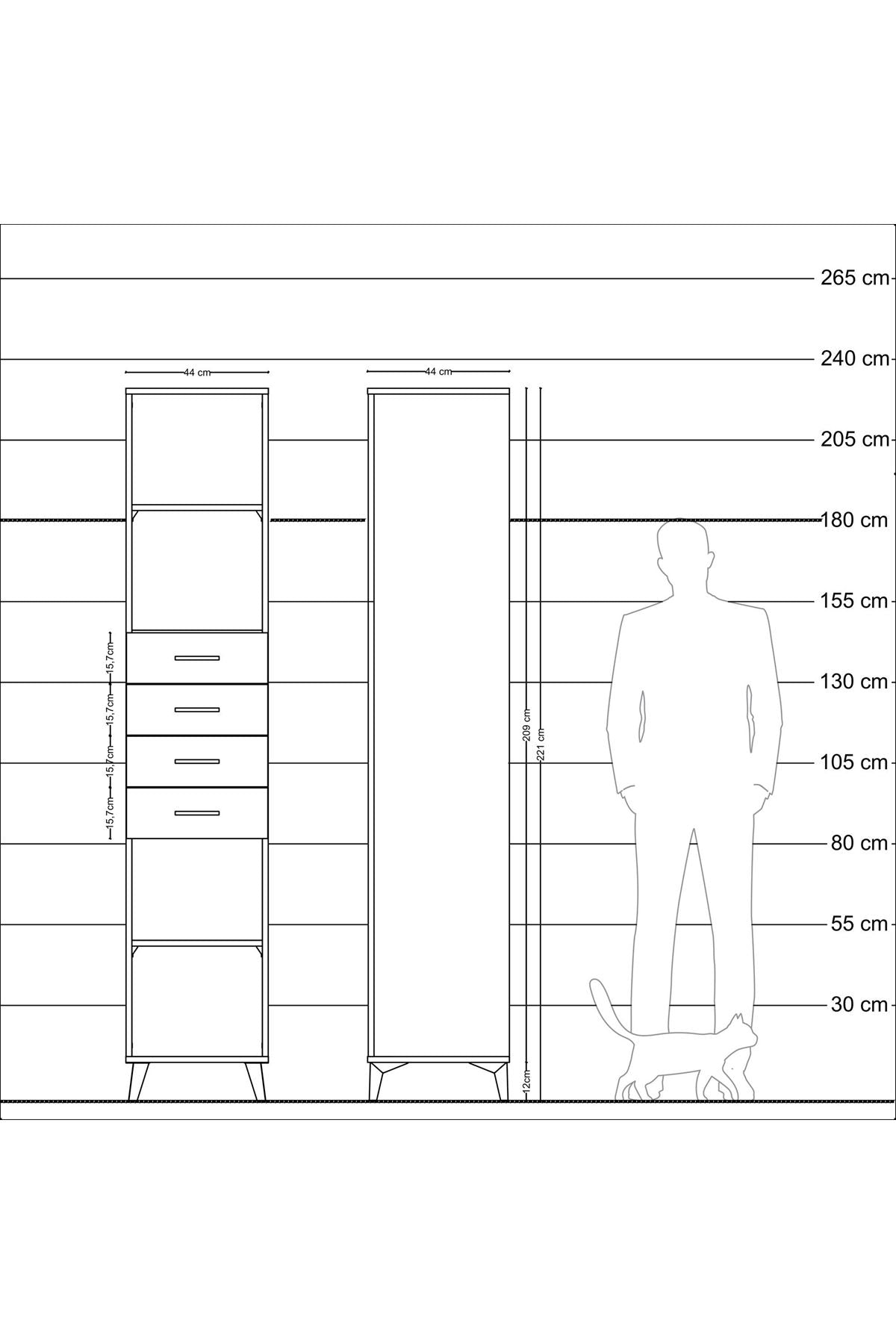 Hyperion Dolap 3 Raflı 4 Çekmeceli 44x44x221 - S61M244V9B