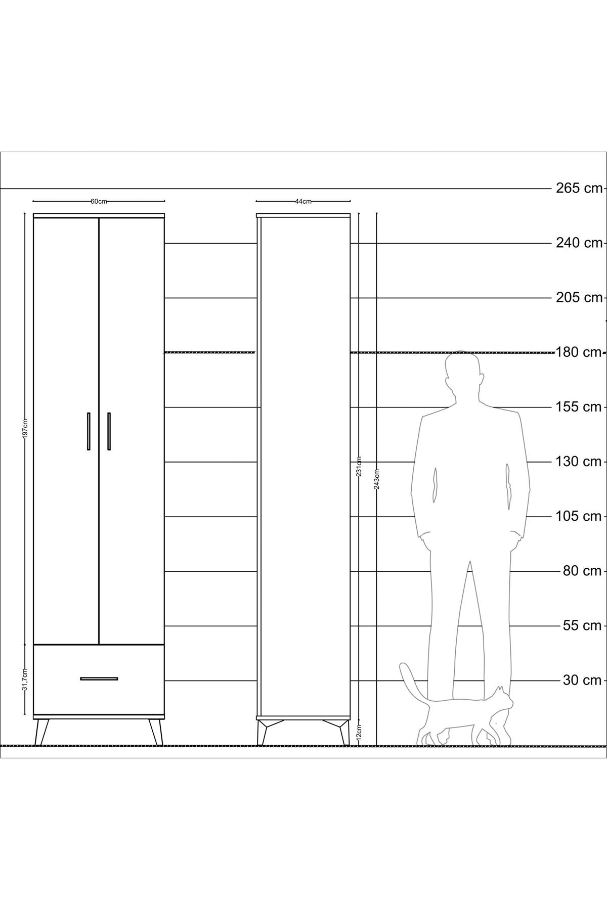 Hyperion Dolap 6 Raflı Tek Çekmeceli 2 Kapaklı 60x44x243 - S65M002V3B