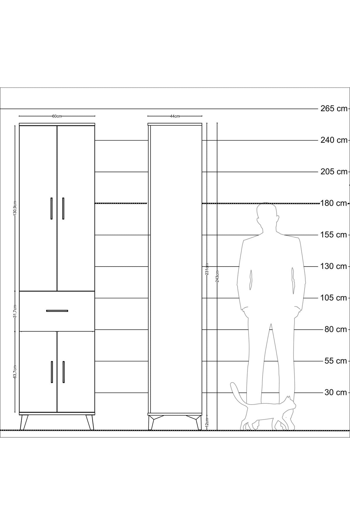 Hyperion Dolap 5 Raflı Tek Çekmeceli 4 Kapaklı 60x44x243 - S65M004V8B
