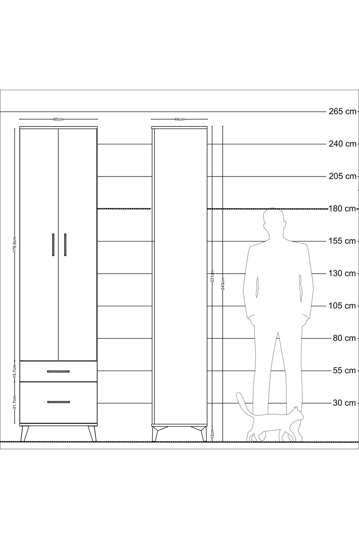 Hyperion Dolap 5 Raflı 2 Çekmeceli 2 Kapaklı 60x44x243 - S65M006V5B