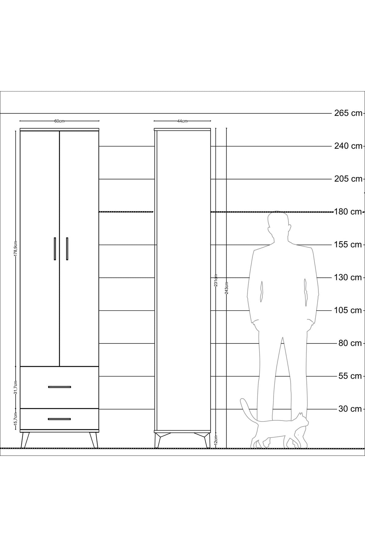 Hyperion Dolap 5 Raflı 2 Çekmeceli 2 Kapaklı 60x44x243 - S65M017V7B