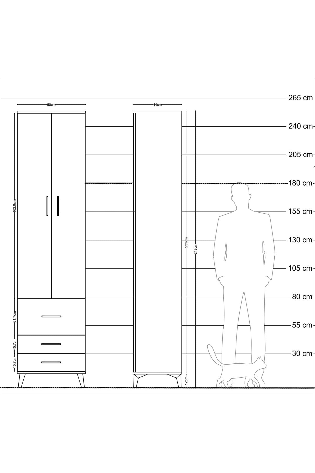 Hyperion Dolap 5 Raflı 3 Çekmeceli 2 Kapaklı 60x44x243 - S65M018V7B