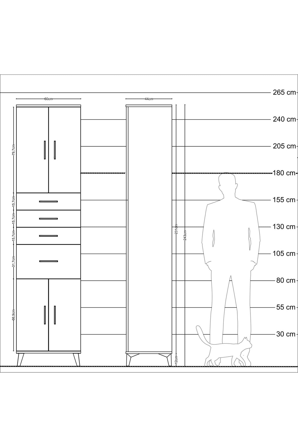 Hyperion Dolap 2 Raflı 4 Çekmeceli 4 Kapaklı 60x44x243 - S65M026V3B