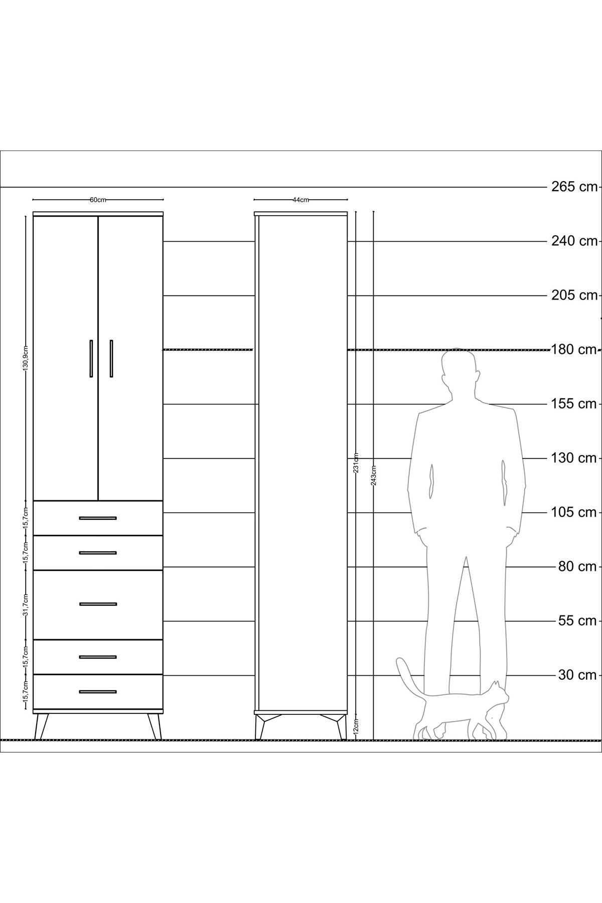 Hyperion Dolap 4 Raflı 5 Çekmeceli 2 Kapaklı 60x44x243 - S65M028V4B