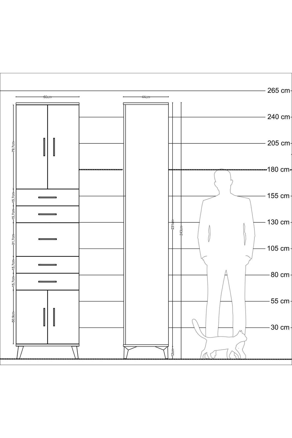 Hyperion Dolap 2 Raflı 5 Çekmeceli 4 Kapaklı 60x44x243 - S65M029V7B