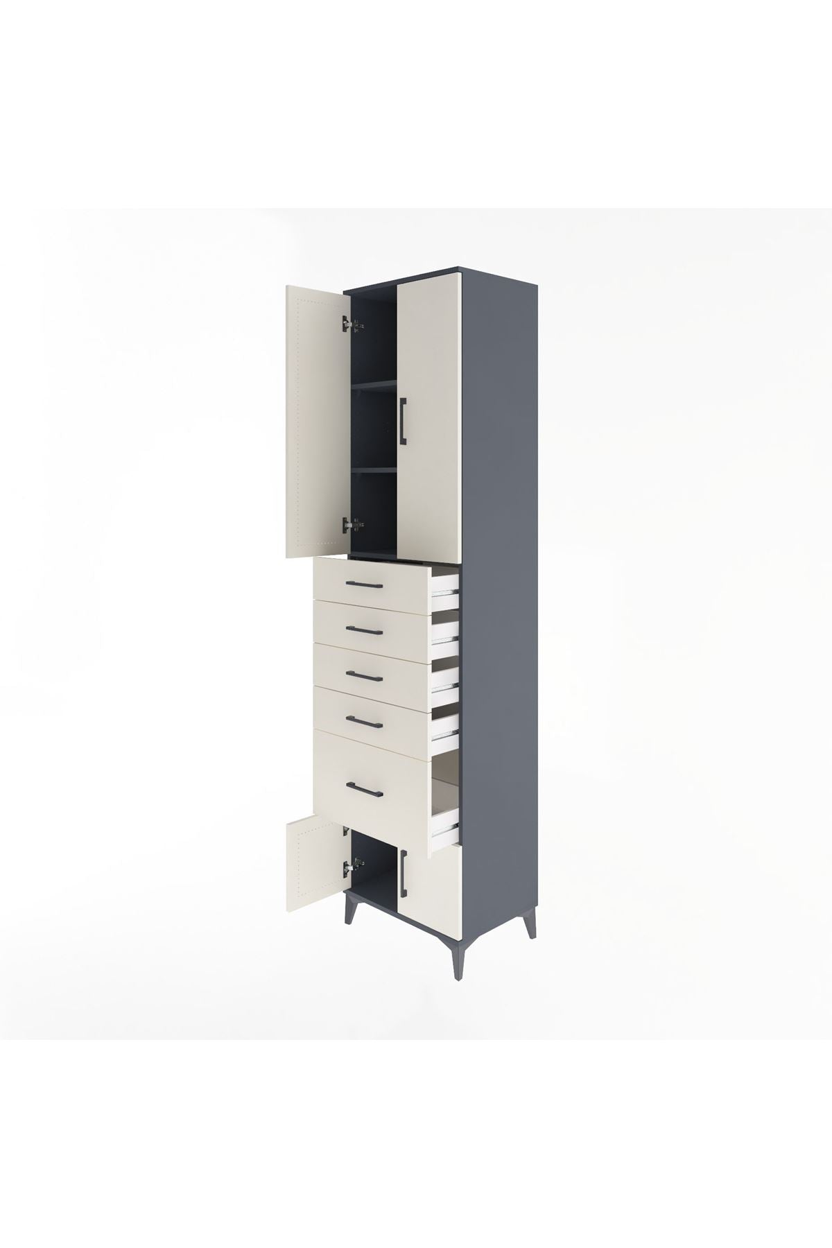 Hyperion Dolap 3 Raflı 5 Çekmeceli 4 Kapaklı 60x44x243 - S65M030V4B