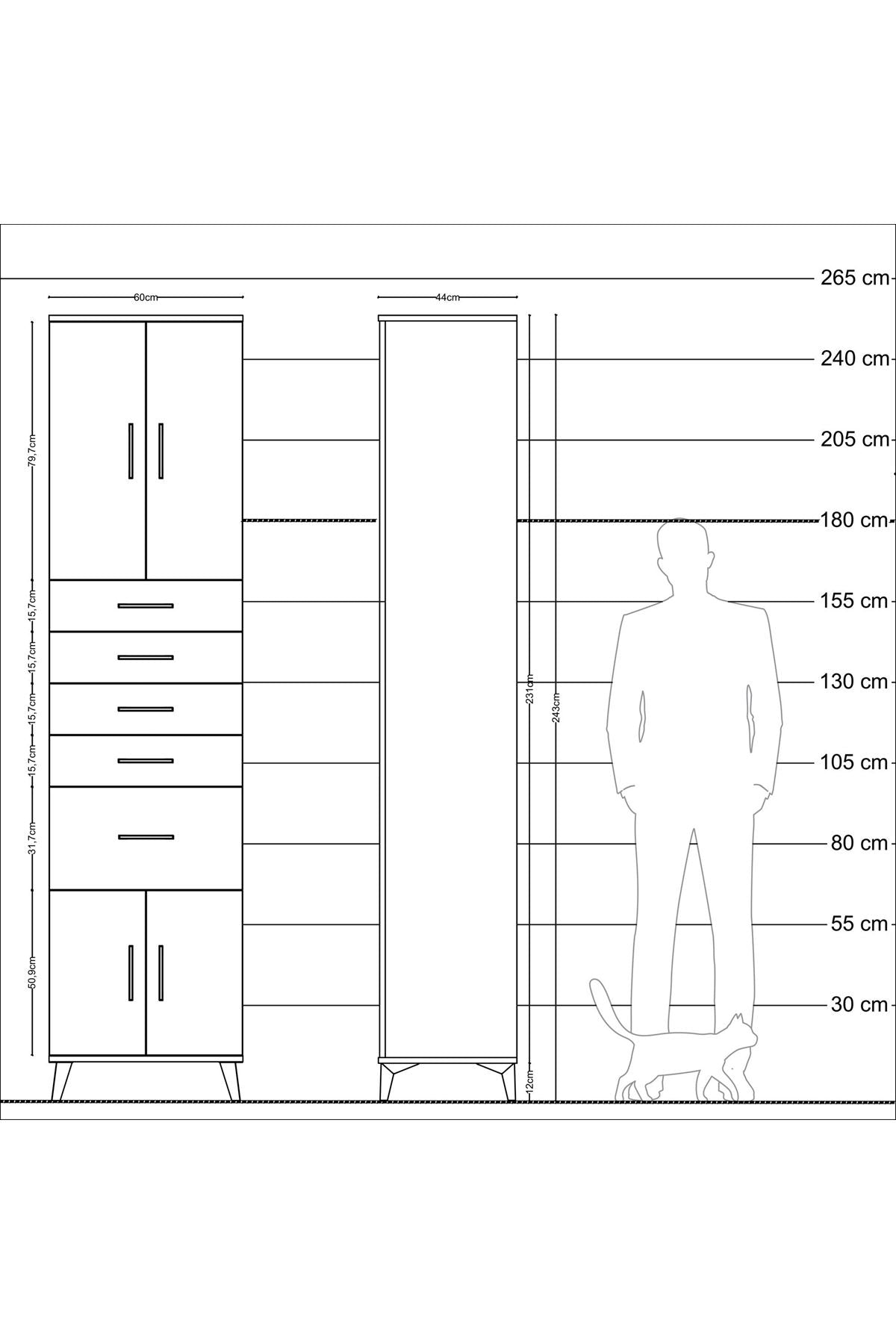 Hyperion Dolap 2 Raflı 5 Çekmeceli 4 Kapaklı 60x44x243 - S65M031V2B