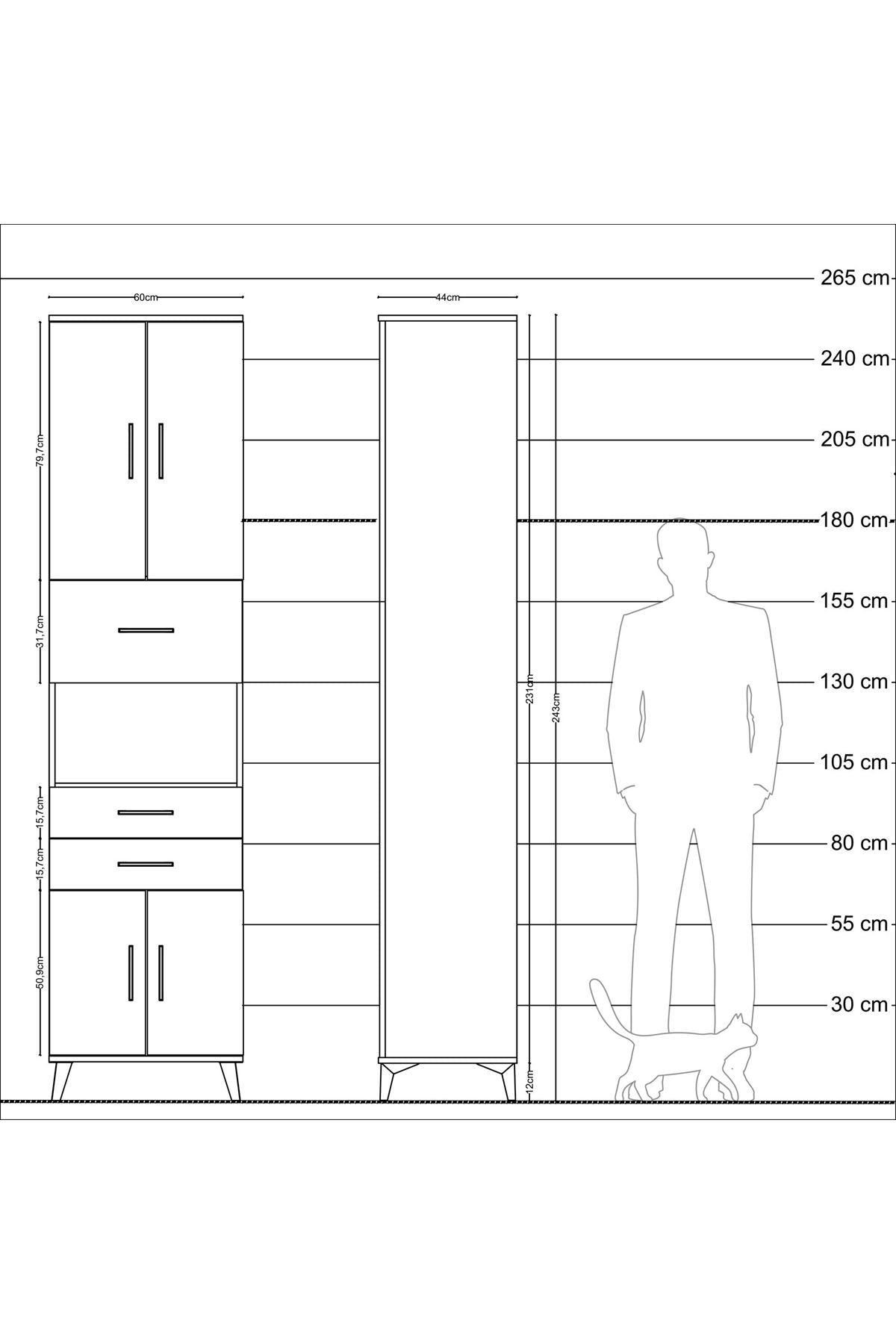 Hyperion Dolap 3 Raflı 3 Çekmeceli 4 Kapaklı 60x44x243 - S65M034V6B