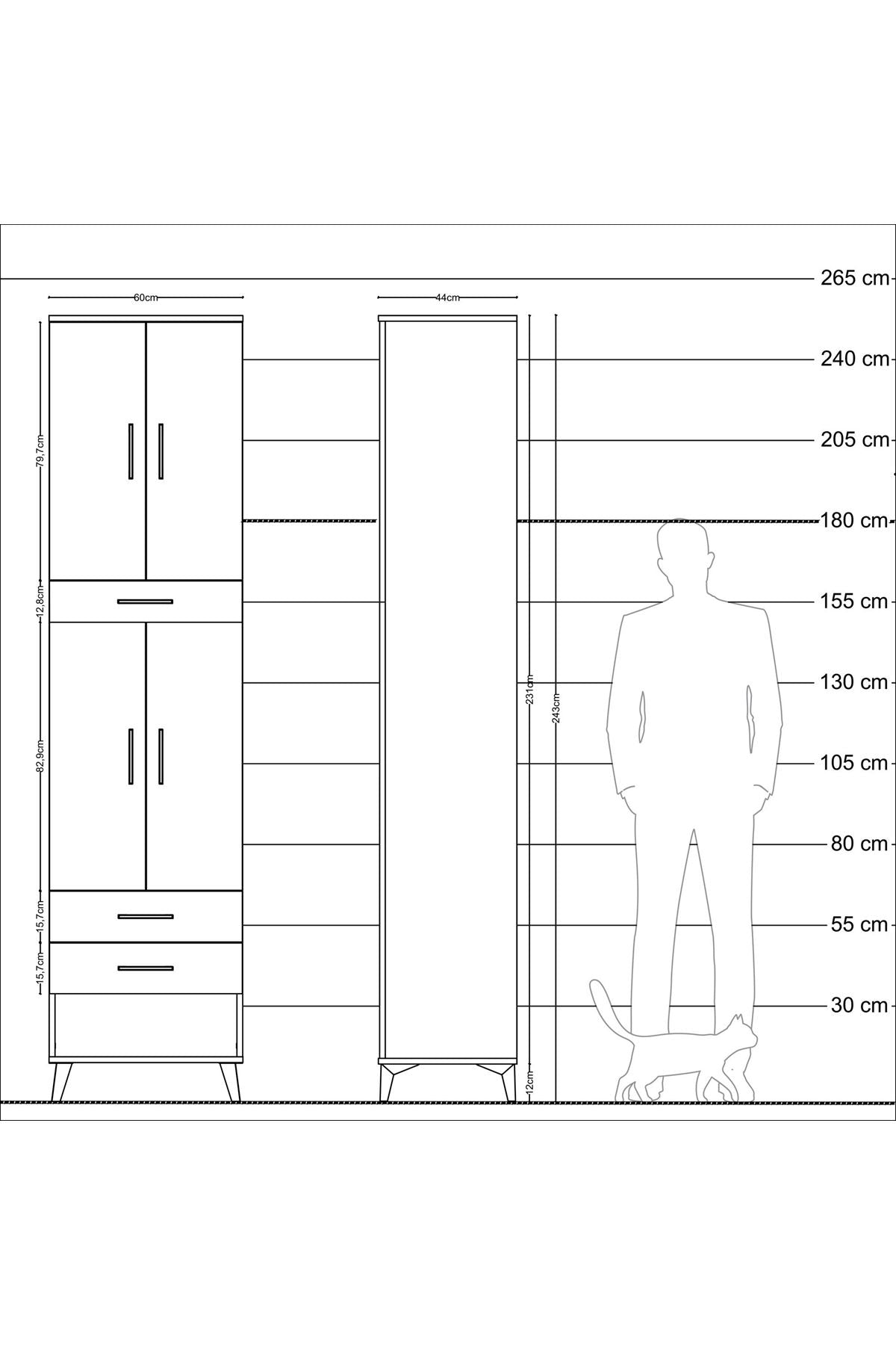 Hyperion Dolap 3 Raflı 3 Çekmeceli 4 Kapaklı 60x44x243 - S65M035V6B