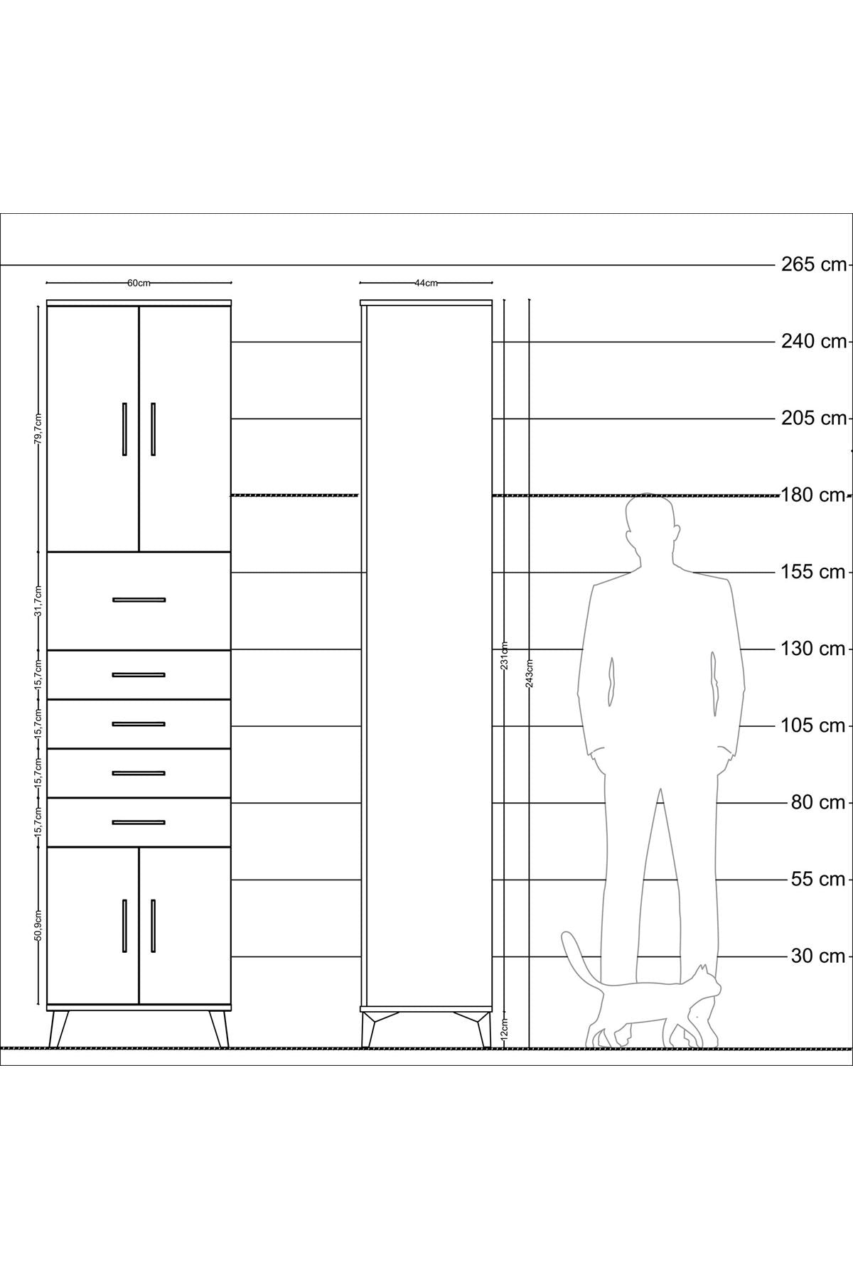 Hyperion Dolap 2 Raflı 5 Çekmeceli 4 Kapaklı 60x44x243 - S65M040V9B