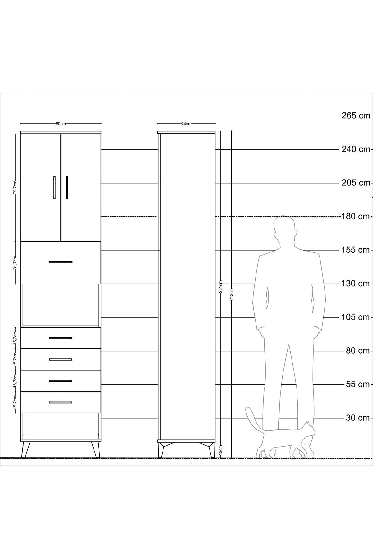Hyperion Dolap 3 Raflı 5 Çekmeceli 2 Kapaklı 60x44x243 - S65M043V1B