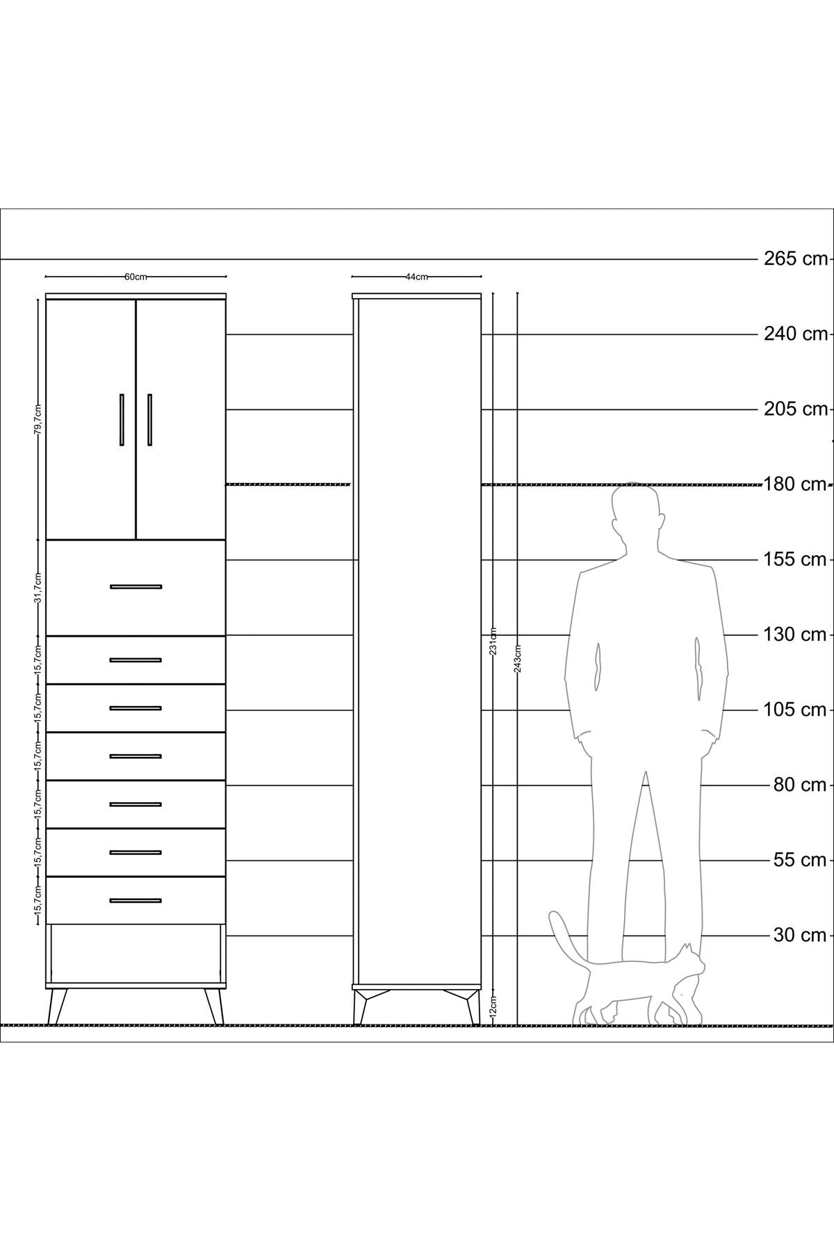 Hyperion Dolap 2 Raflı 7 Çekmeceli 2 Kapaklı 60x44x243 - S65M048V3B