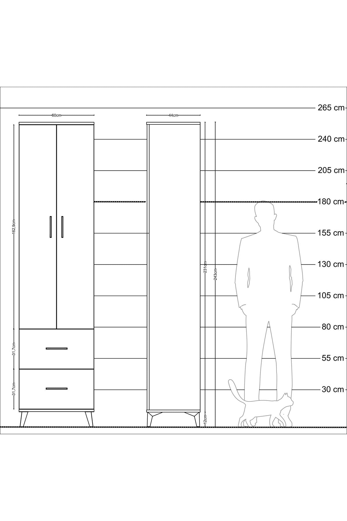 Hyperion Dolap 5 Raflı 2 Çekmeceli 2 Kapaklı 60x44x243 - S65M051V3B
