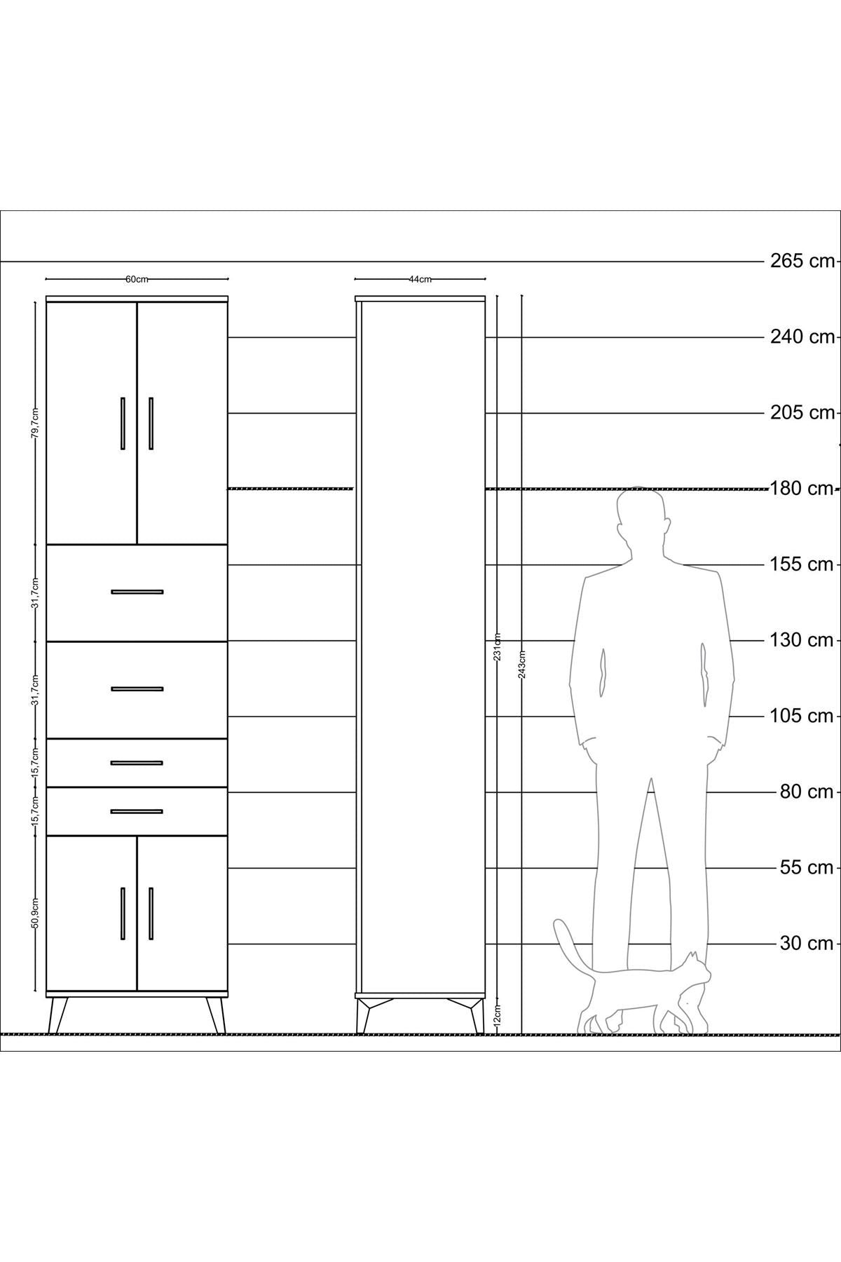 Hyperion Dolap 2 Raflı 4 Çekmeceli 4 Kapaklı 60x44x243 - S65M063V1B